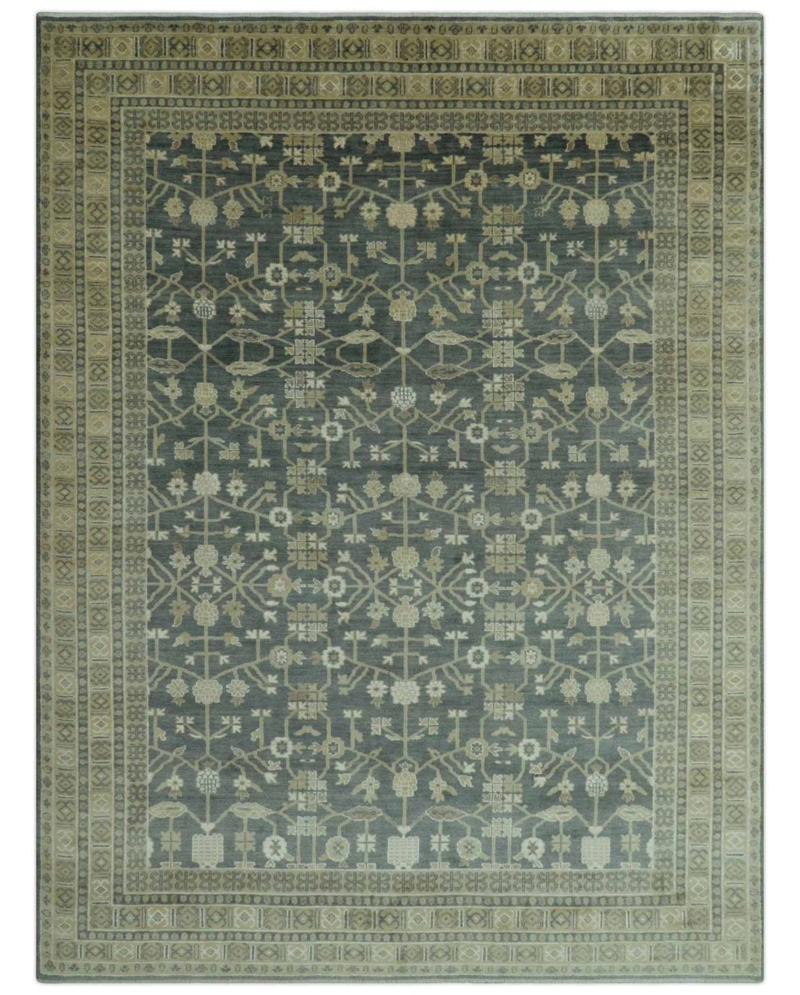 Traditional Design Charcoal And Beige 9x12 Hand Knotted Wool Area Rug - Image 10