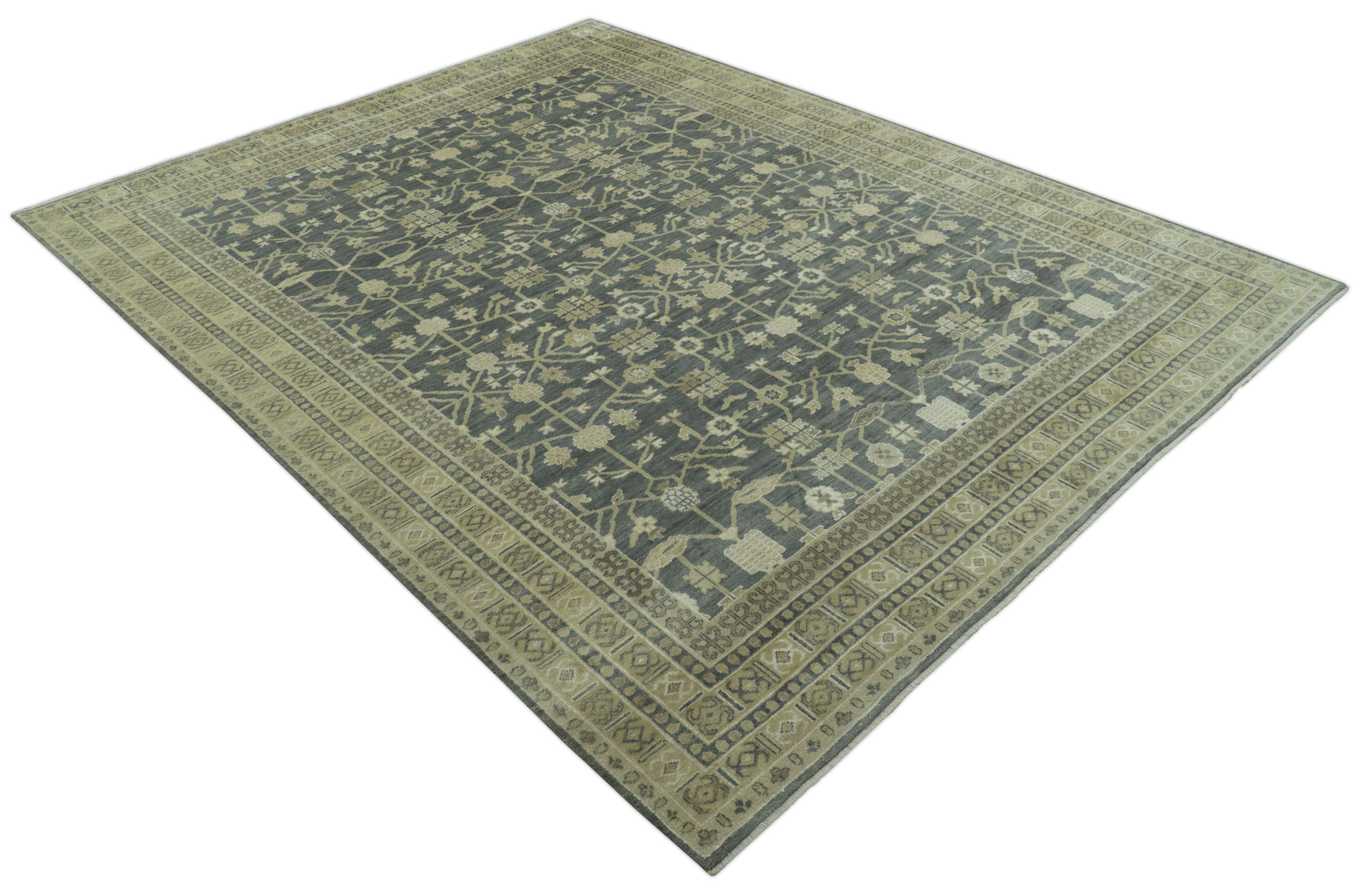 Traditional Design Charcoal And Beige 9x12 Hand Knotted Wool Area Rug - Image 11