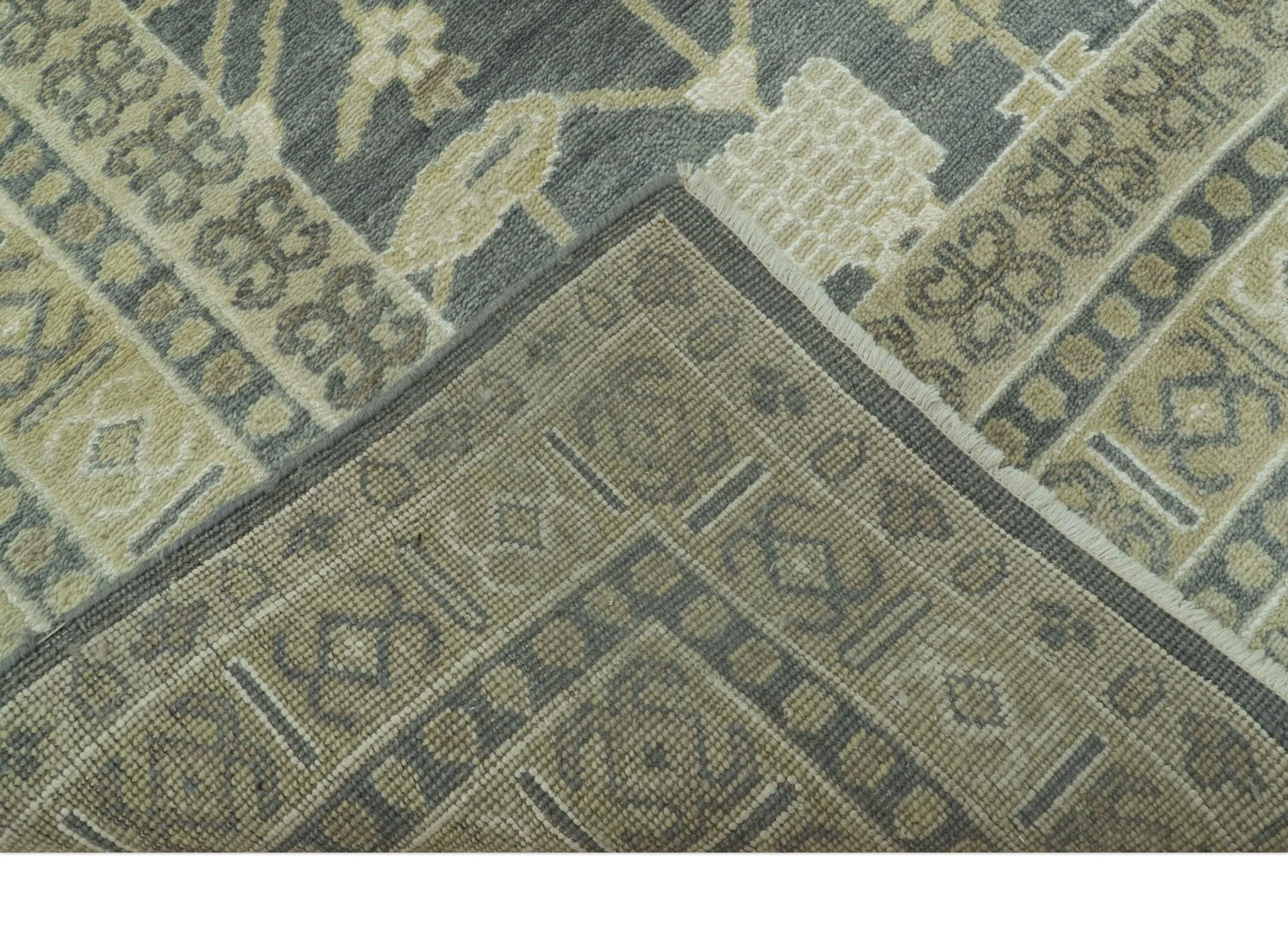 Traditional Design Charcoal And Beige 9x12 Hand Knotted Wool Area Rug - Image 6