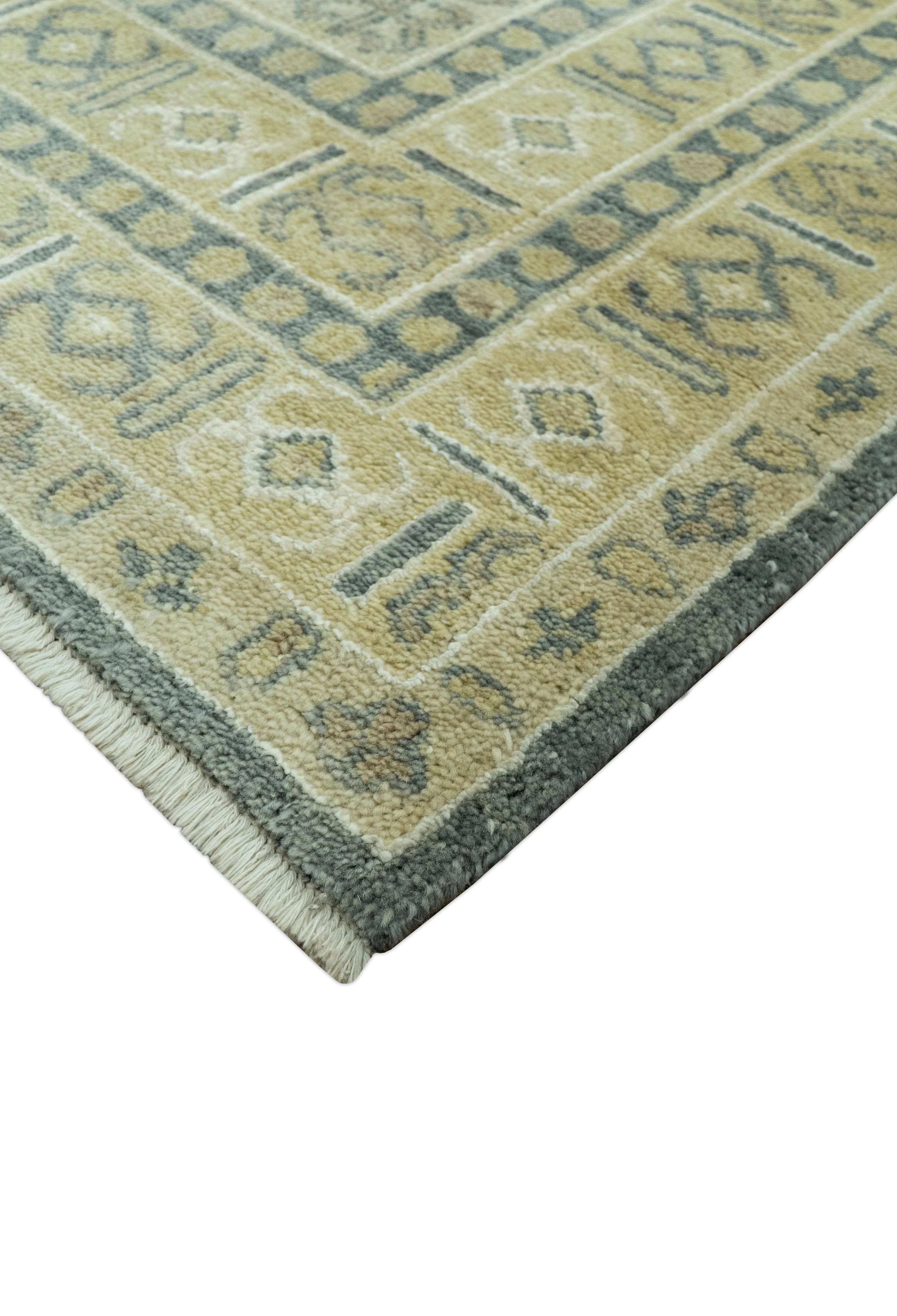 Traditional Design Charcoal And Beige 9x12 Hand Knotted Wool Area Rug - Image 8