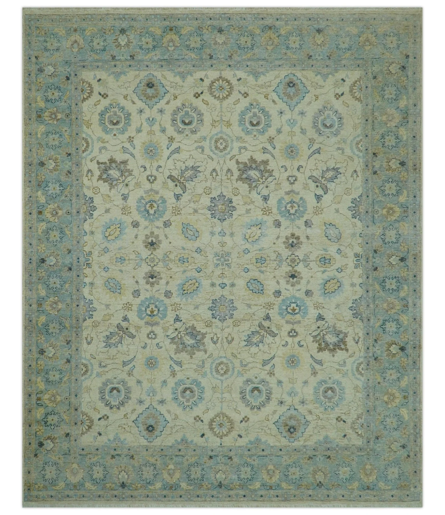 Distressed traditional Design Blue And Beige Hand Knotted 8x10 Wool Area Rug - Image 10