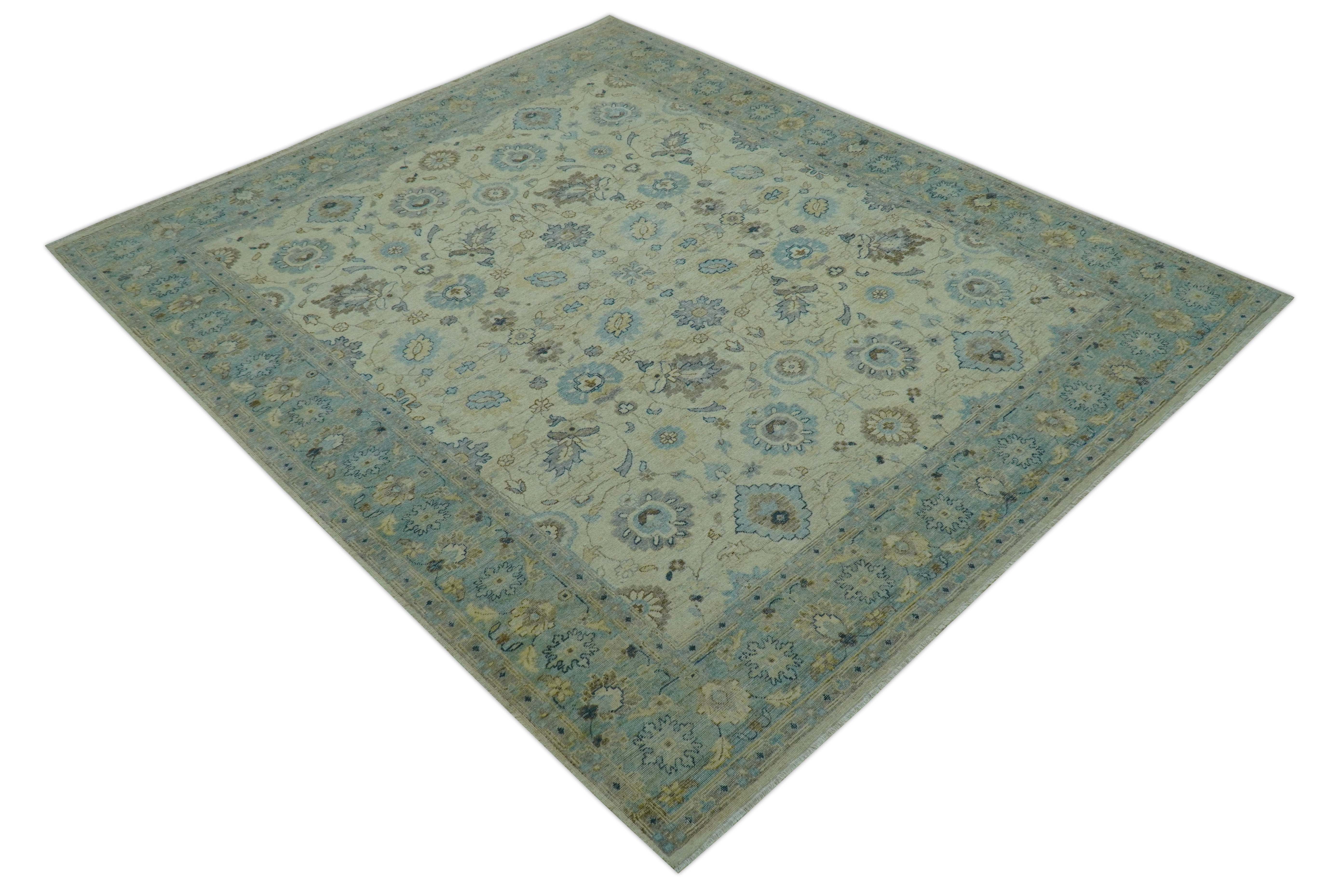 Distressed traditional Design Blue And Beige Hand Knotted 8x10 Wool Area Rug - Image 11