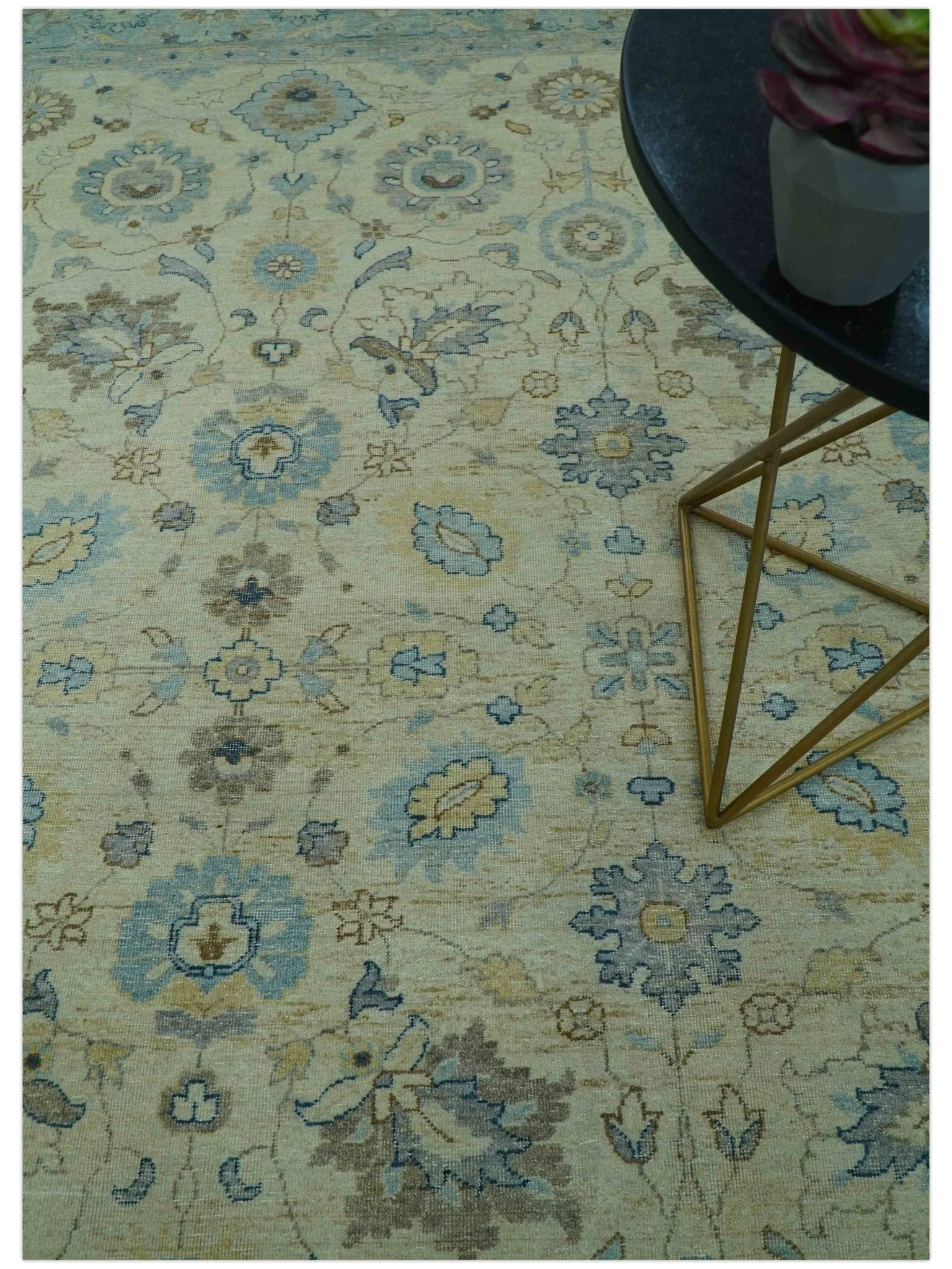 Distressed traditional Design Blue And Beige Hand Knotted 8x10 Wool Area Rug - Image 3
