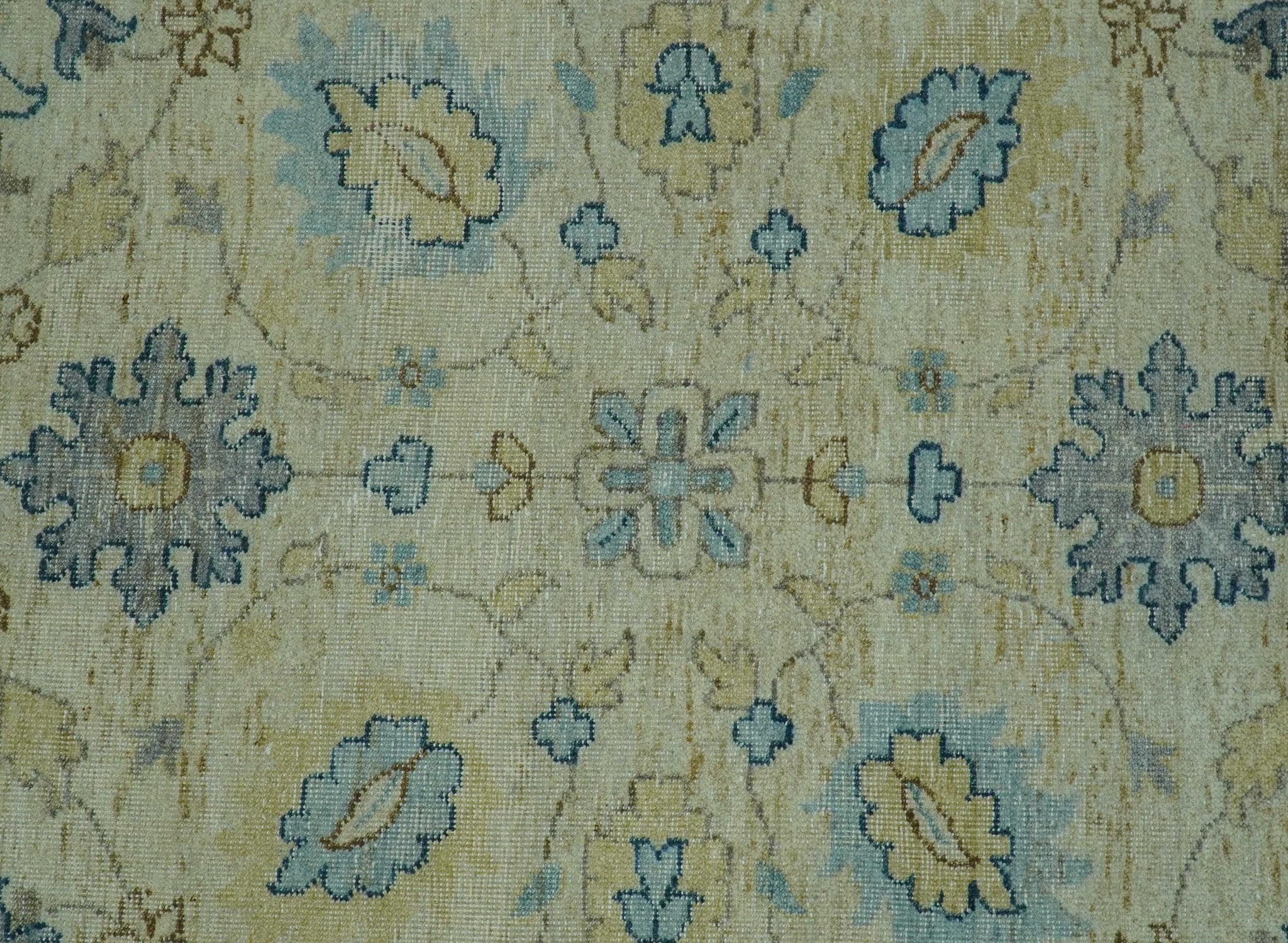 Distressed traditional Design Blue And Beige Hand Knotted 8x10 Wool Area Rug - Image 4
