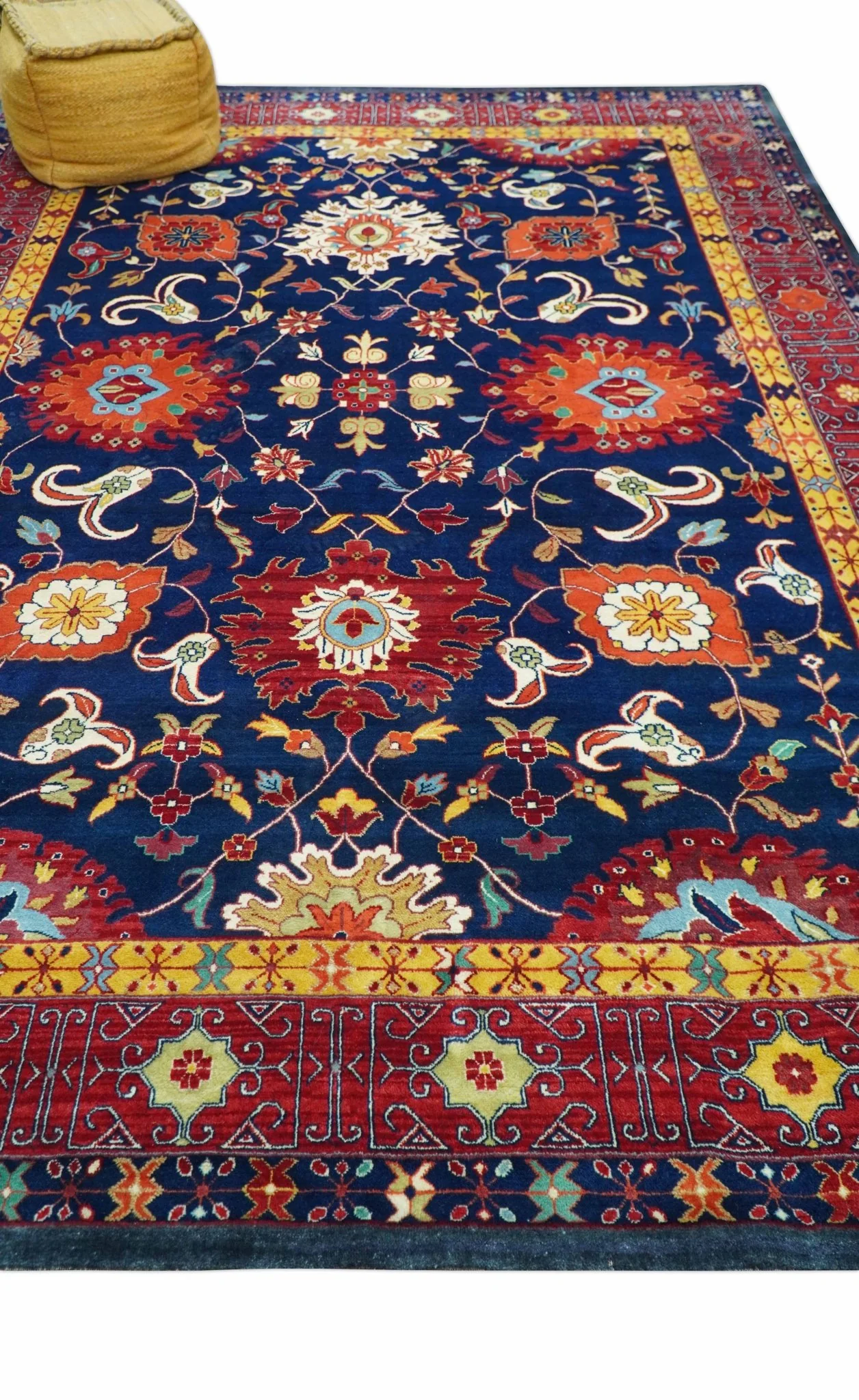 Traditional Floral Design Blue And Red 8x11 Hand Knotted wool Area Rug - Image 11