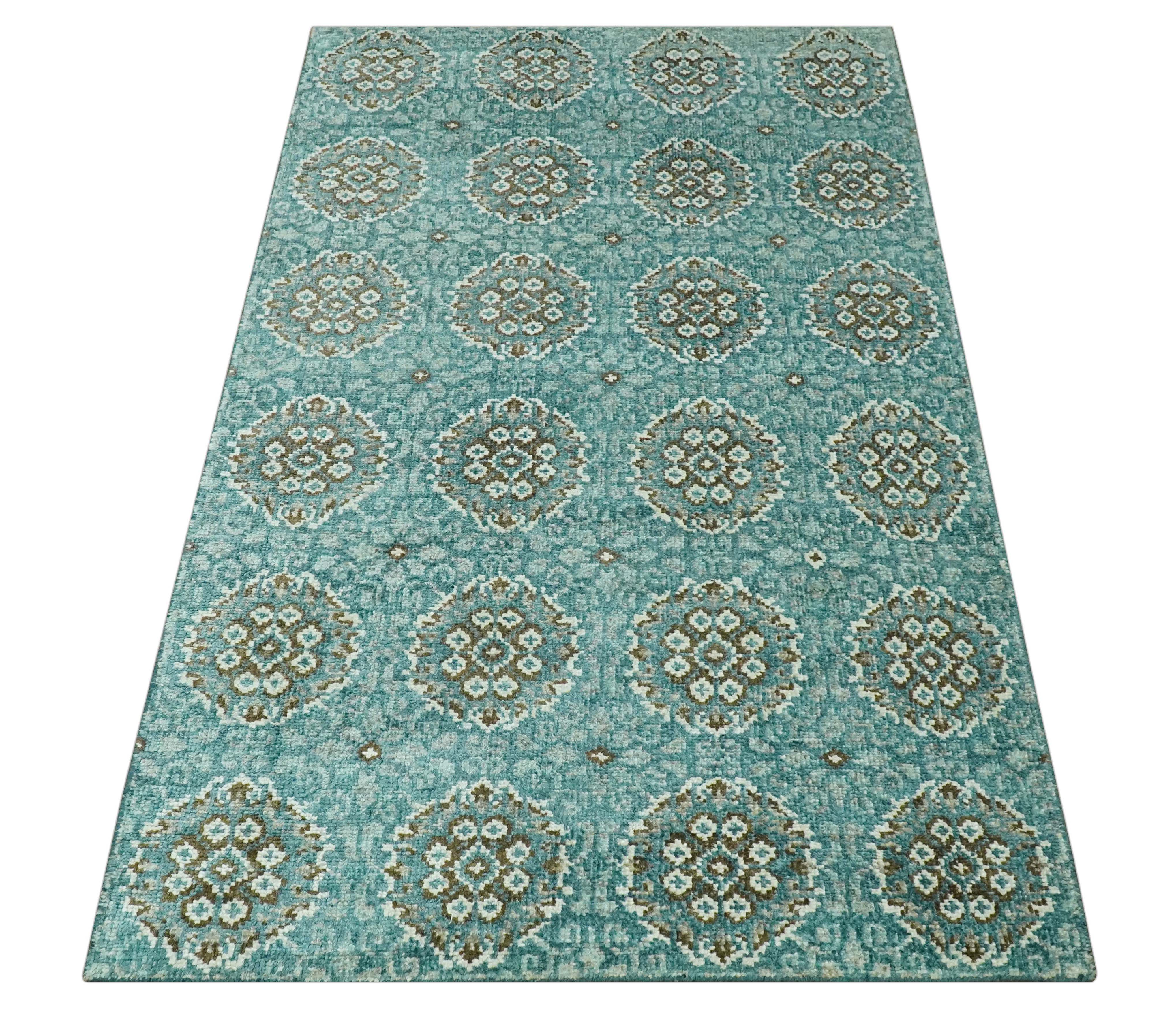 5x8 Traditional Damask Floral Design Blue, Ivory and Olive wool area rug - Image 10