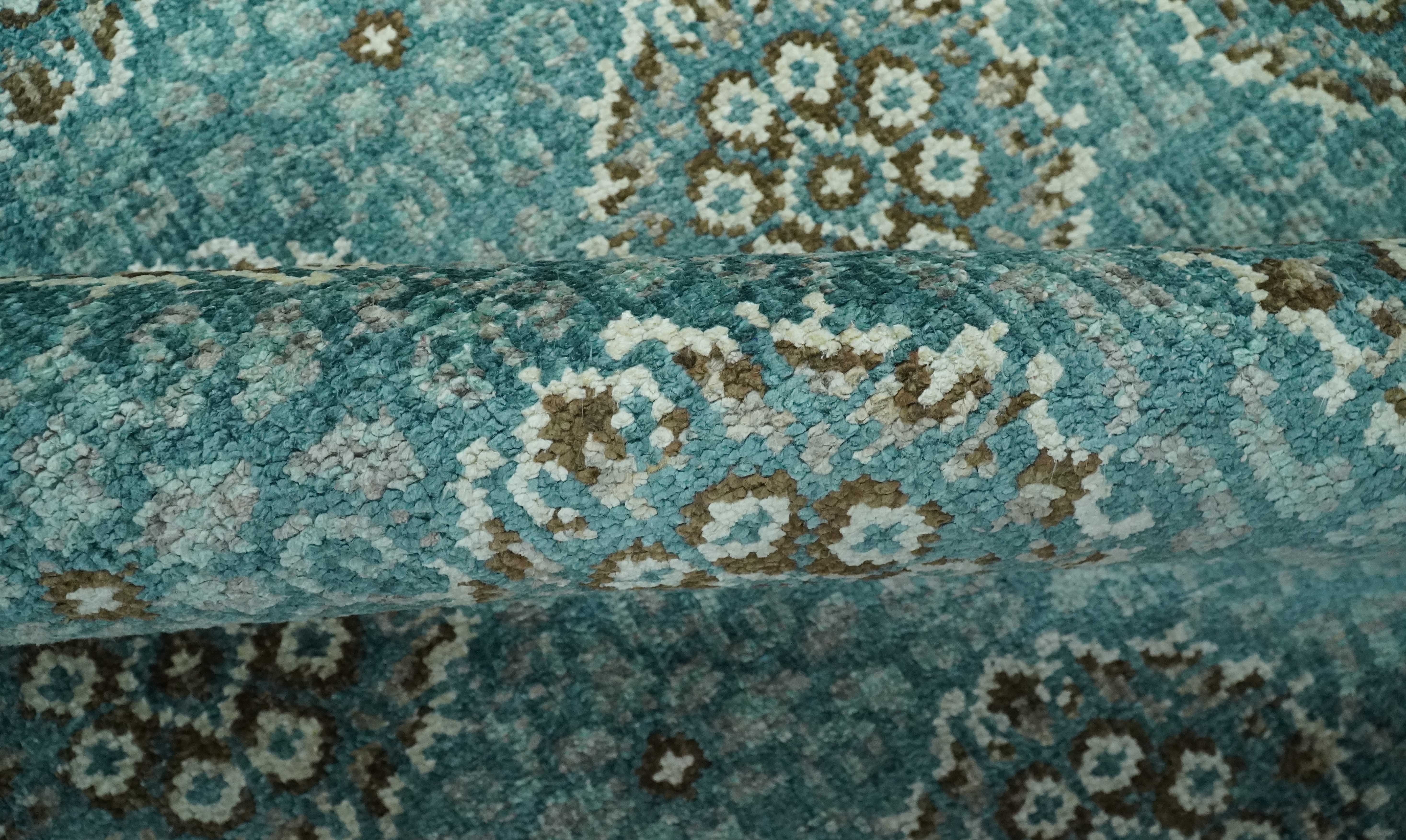 5x8 Traditional Damask Floral Design Blue, Ivory and Olive wool area rug - Image 6