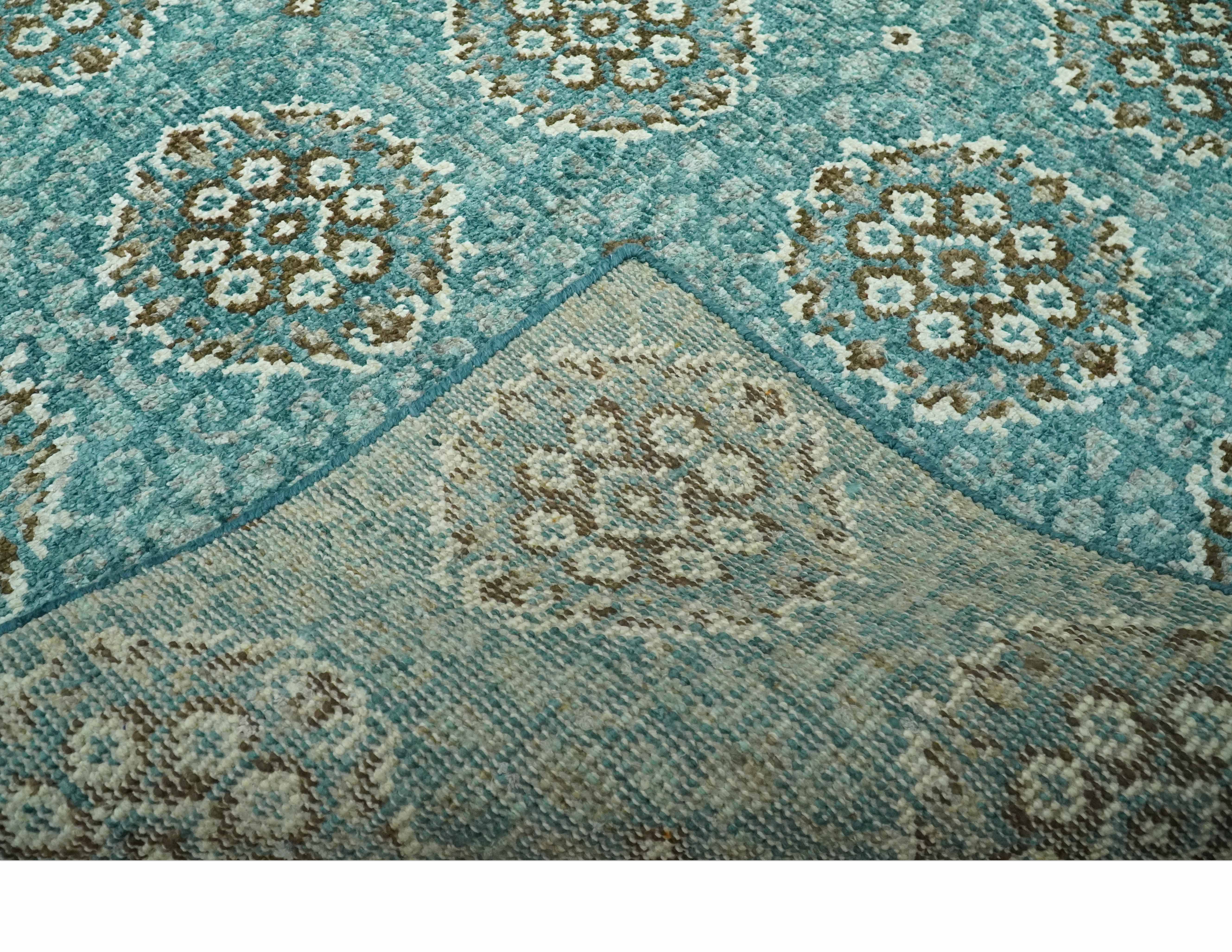 5x8 Traditional Damask Floral Design Blue, Ivory and Olive wool area rug - Image 7