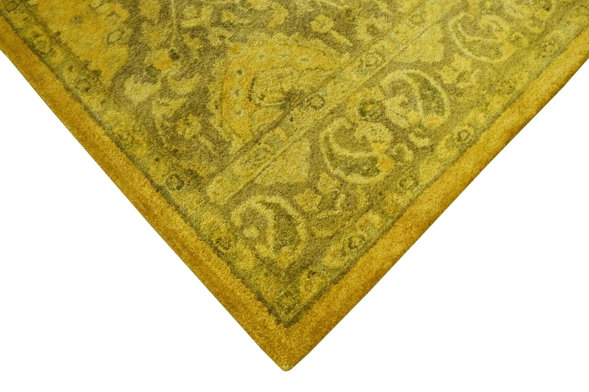 Traditional Floral Design Gold Hand Tufted Overdyed Wool Area Rug - Image 3