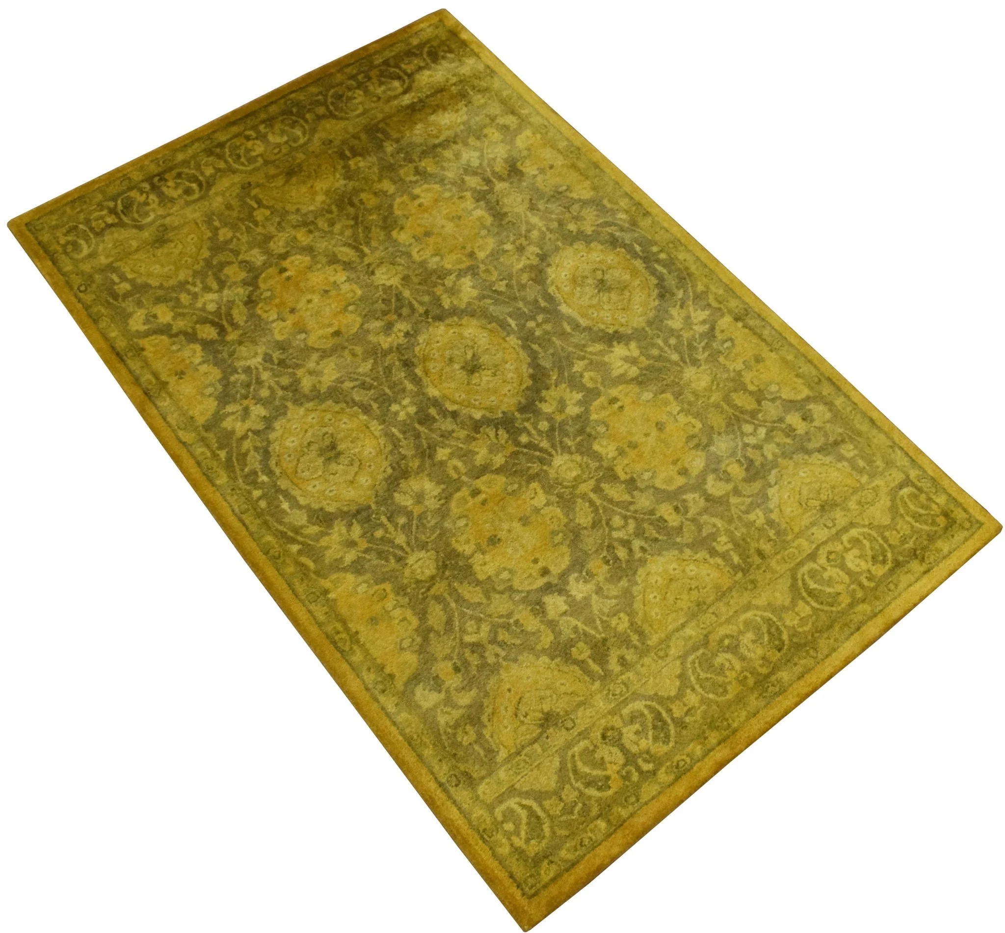 Traditional Floral Design Gold Hand Tufted Overdyed Wool Area Rug - Image 4