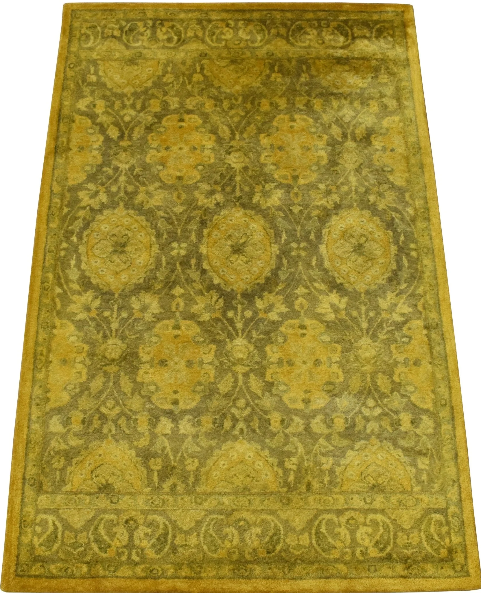 Traditional Floral Design Gold Hand Tufted Overdyed Wool Area Rug - Image 5
