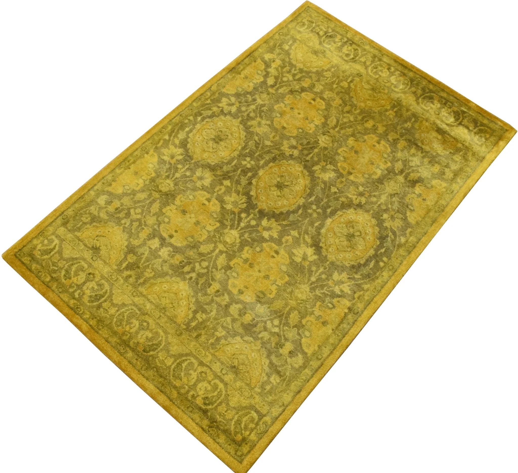 Traditional Floral Design Gold Hand Tufted Overdyed Wool Area Rug - Image 6