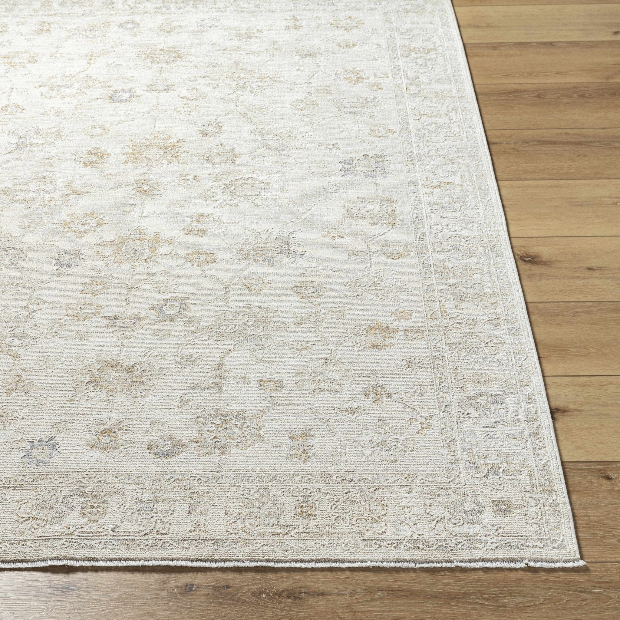 Traditional Floral Design Silver Machine Woven Area Rug - Image 2