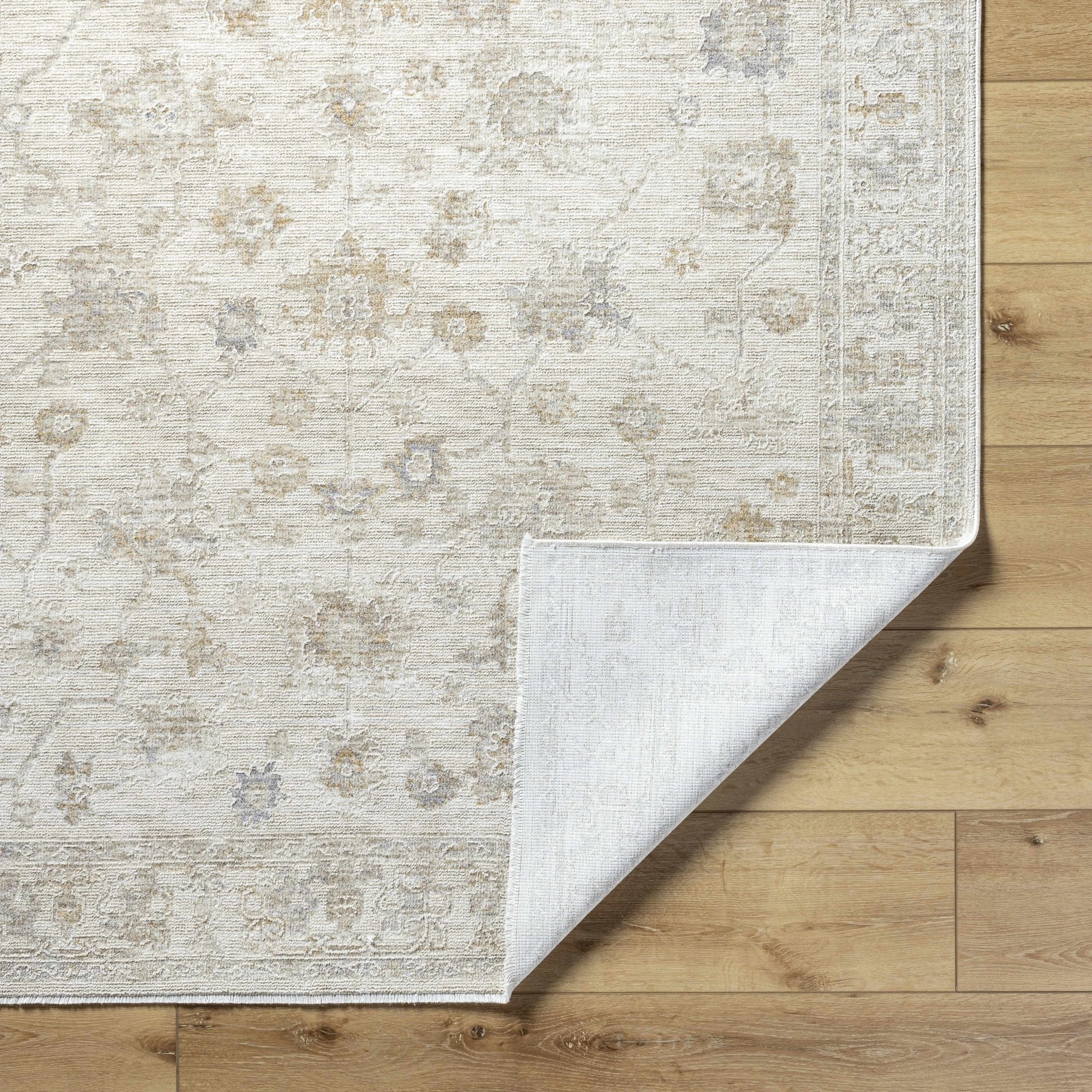 Traditional Floral Design Silver Machine Woven Area Rug - Image 4