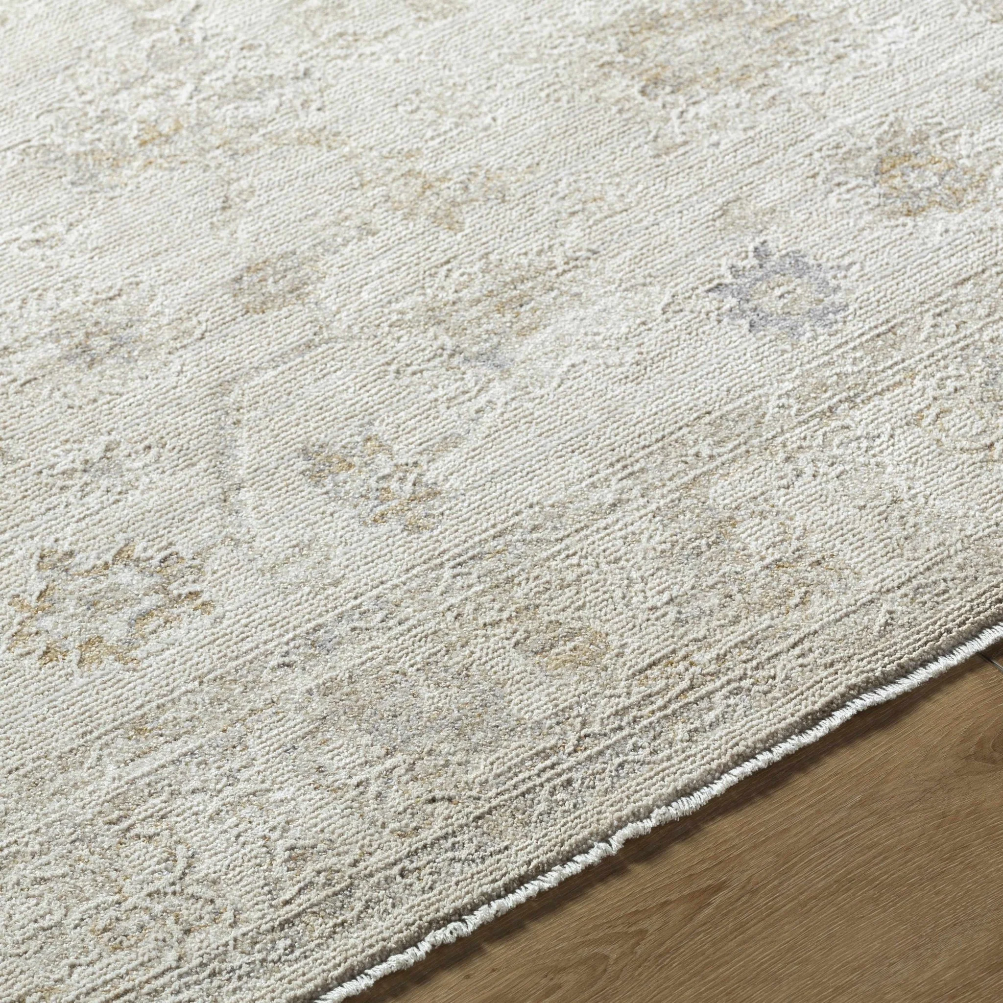 Traditional Floral Design Silver Machine Woven Area Rug - Image 5