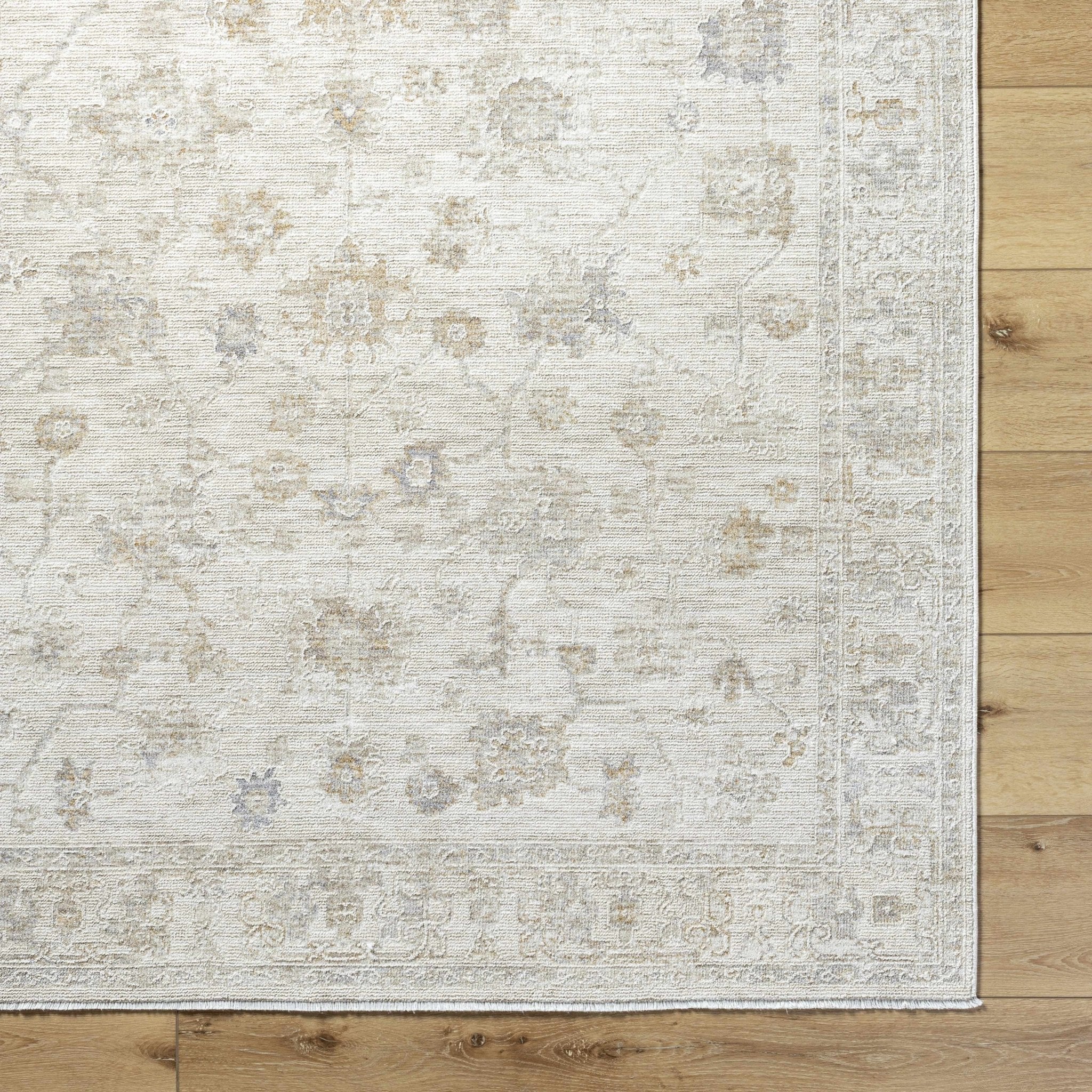 Traditional Floral Design Silver Machine Woven Area Rug - Image 6