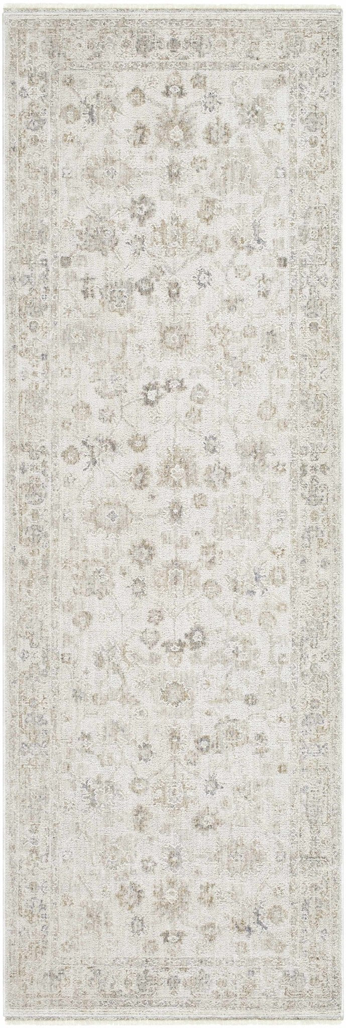 Traditional Floral Design Silver Machine Woven Area Rug - Image 7