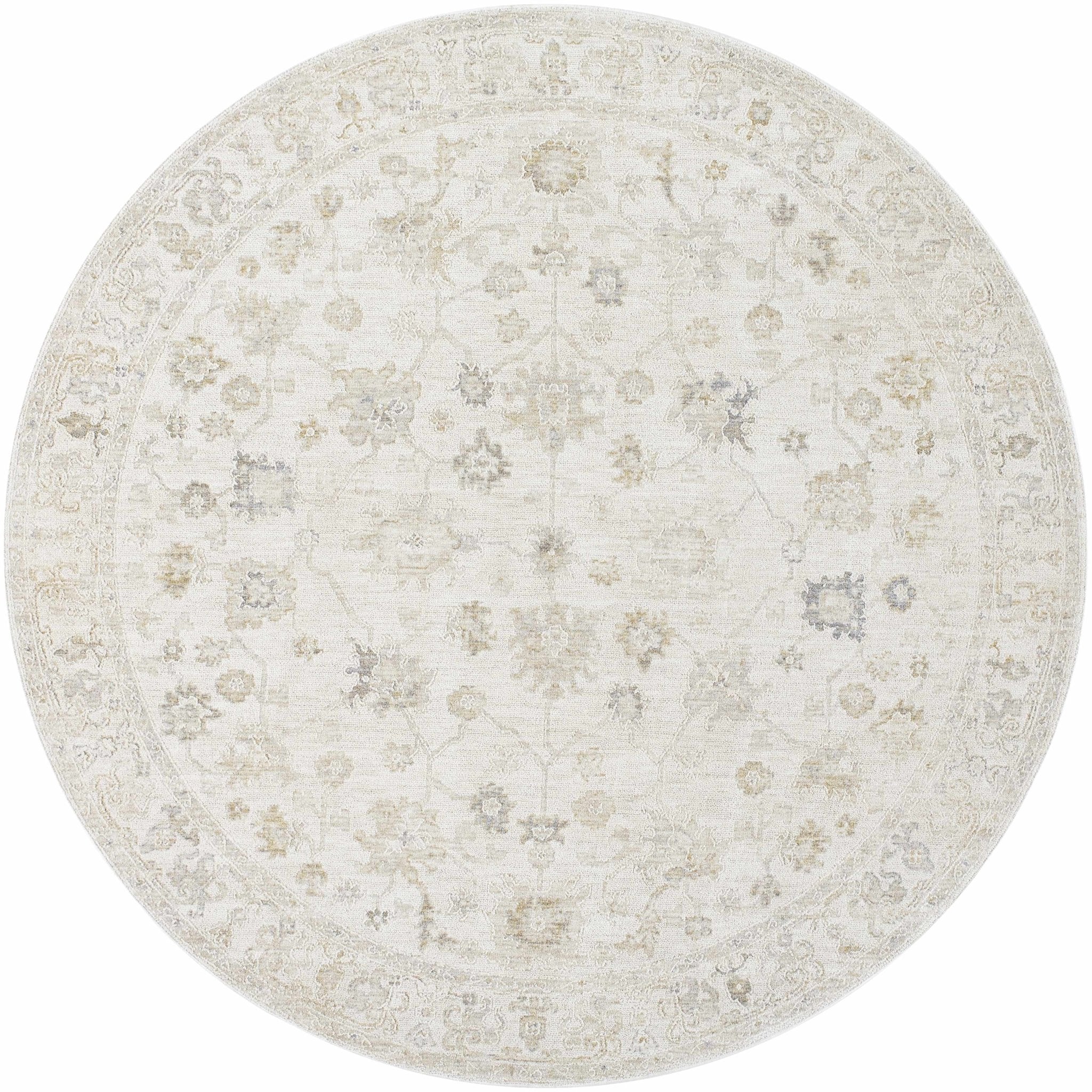 Traditional Floral Design Silver Machine Woven Area Rug - Image 8