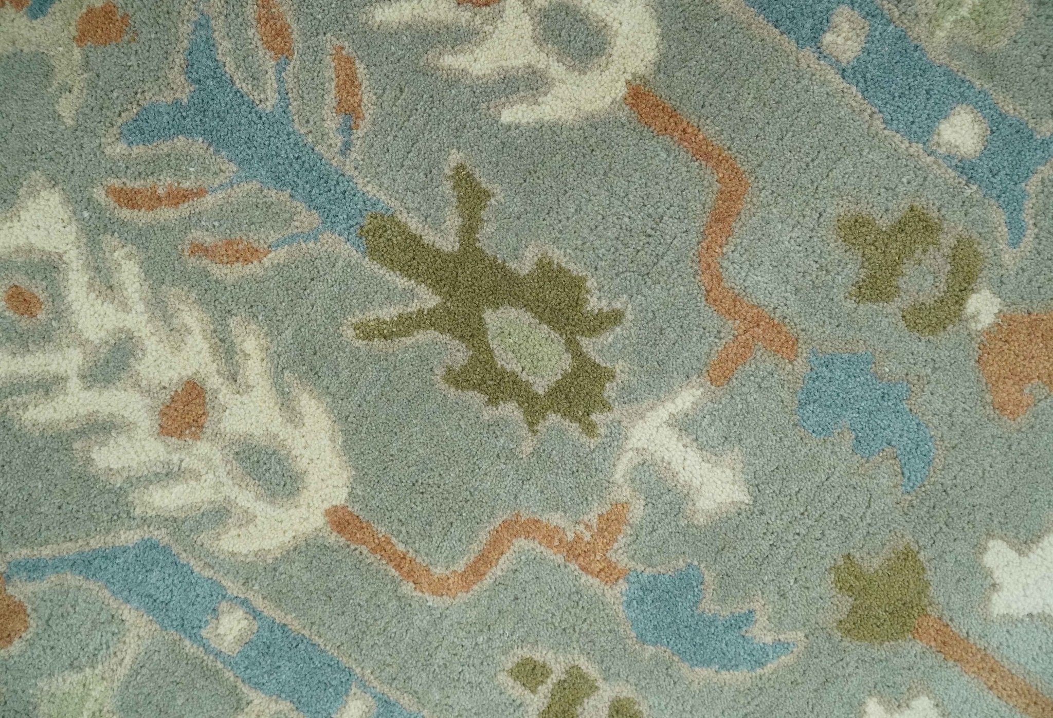 Tree of life Traditional Floral Gray, Beige, Green and Dark Peach Hand Tufted wool Area Rug - Image 4