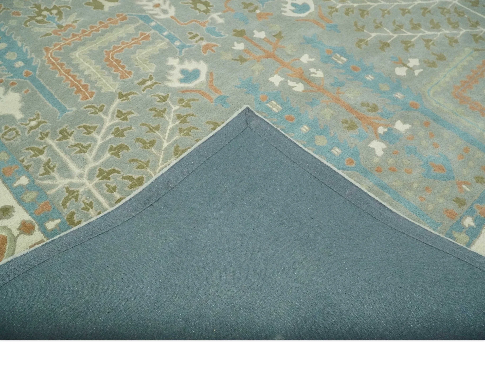 Tree of life Traditional Floral Gray, Beige, Green and Dark Peach Hand Tufted wool Area Rug - Image 7