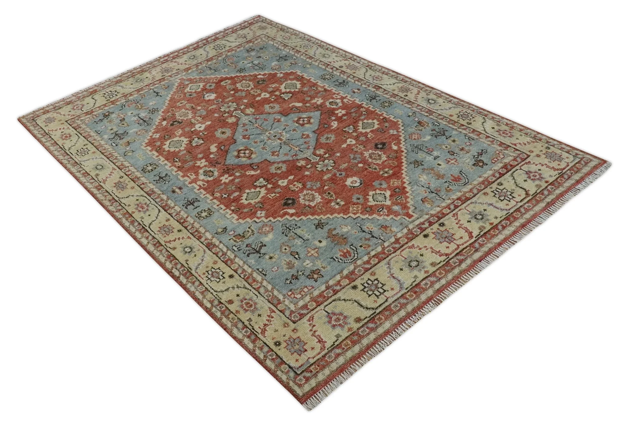 Antique look Traditional Floral Gray, Rust and Beige Hand knotted Heriz Custom Made wool Area Rug - Image 10