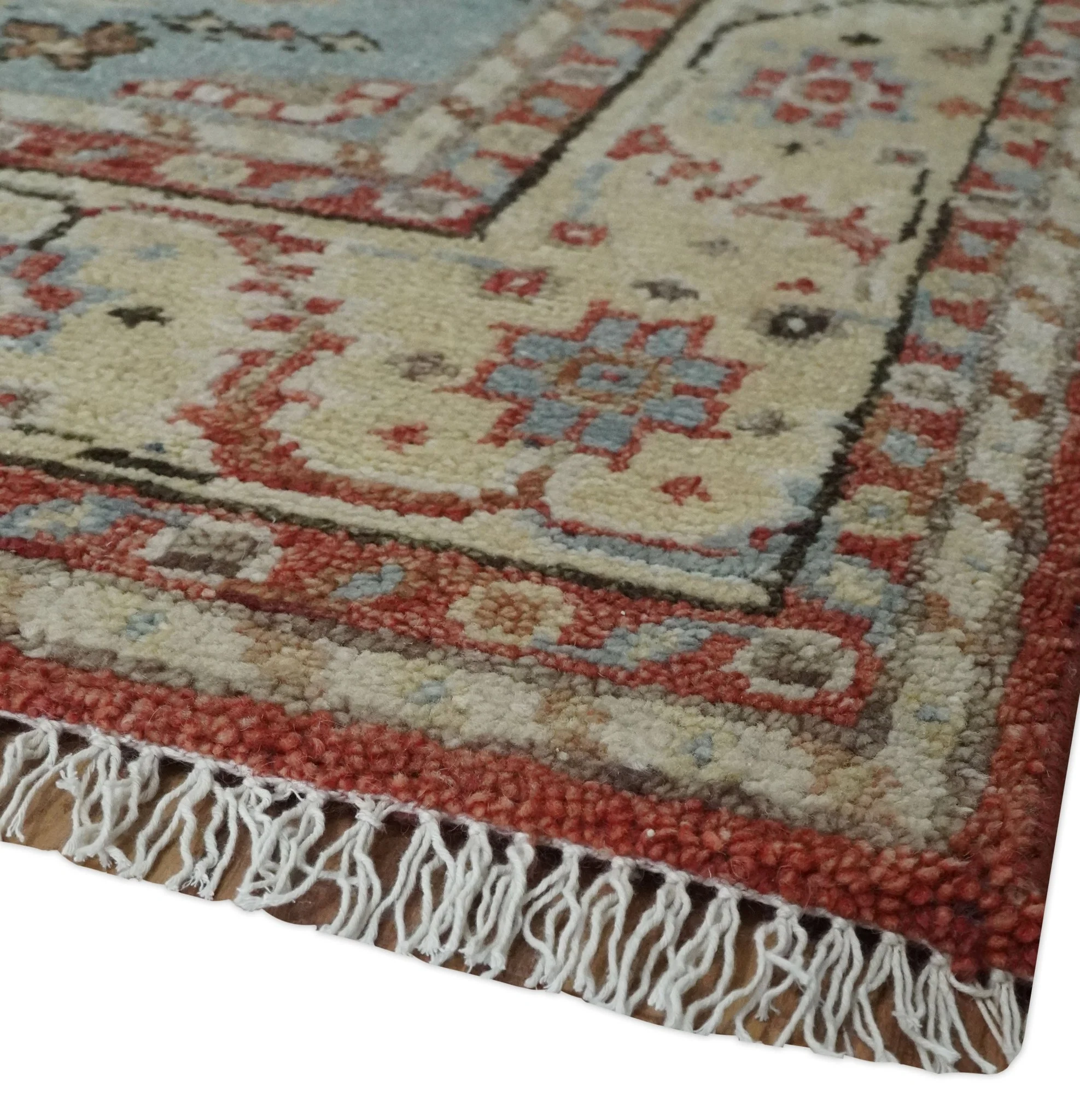 Antique look Traditional Floral Gray, Rust and Beige Hand knotted Heriz Custom Made wool Area Rug - Image 5