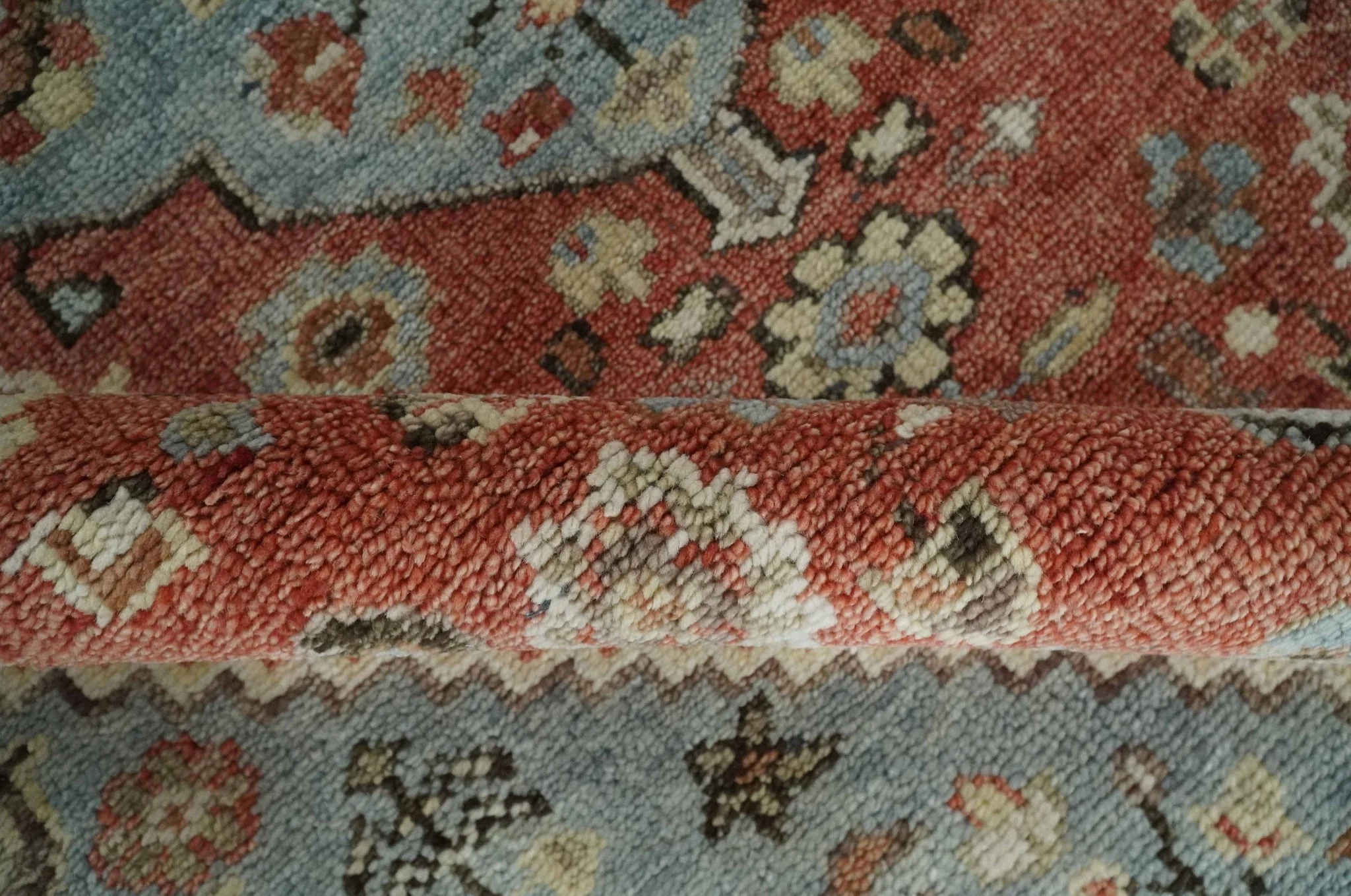 Antique look Traditional Floral Gray, Rust and Beige Hand knotted Heriz Custom Made wool Area Rug - Image 6