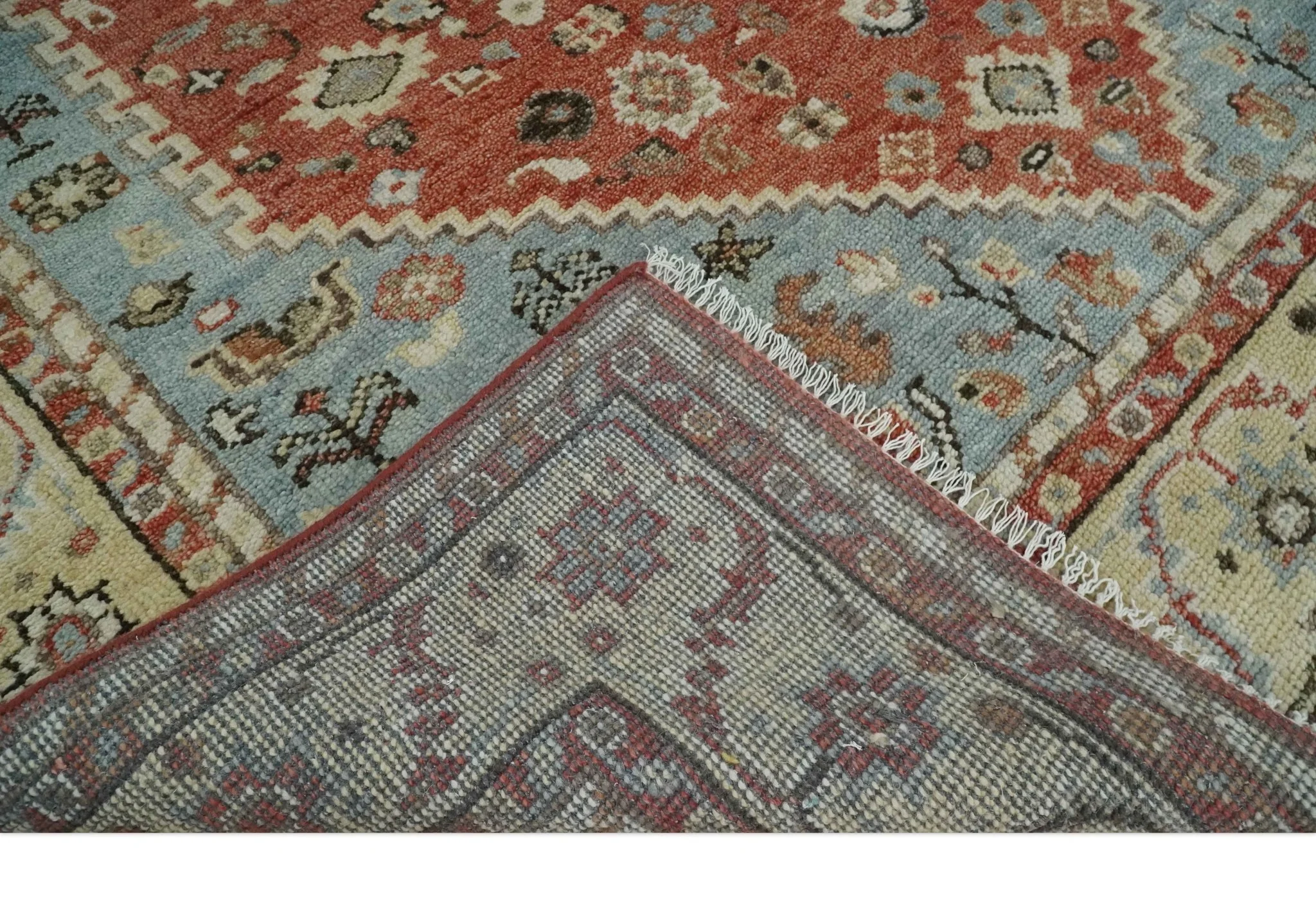 Antique look Traditional Floral Gray, Rust and Beige Hand knotted Heriz Custom Made wool Area Rug - Image 7