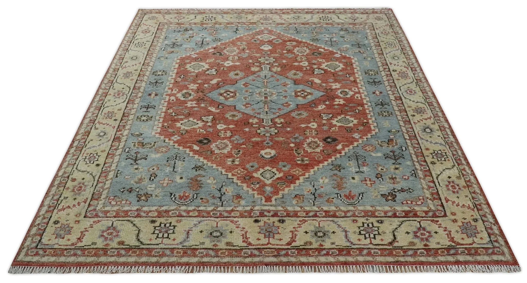 8x10 Antique look Traditional Floral Gray, Rust and Beige Hand knotted wool Area Rug - Image 10
