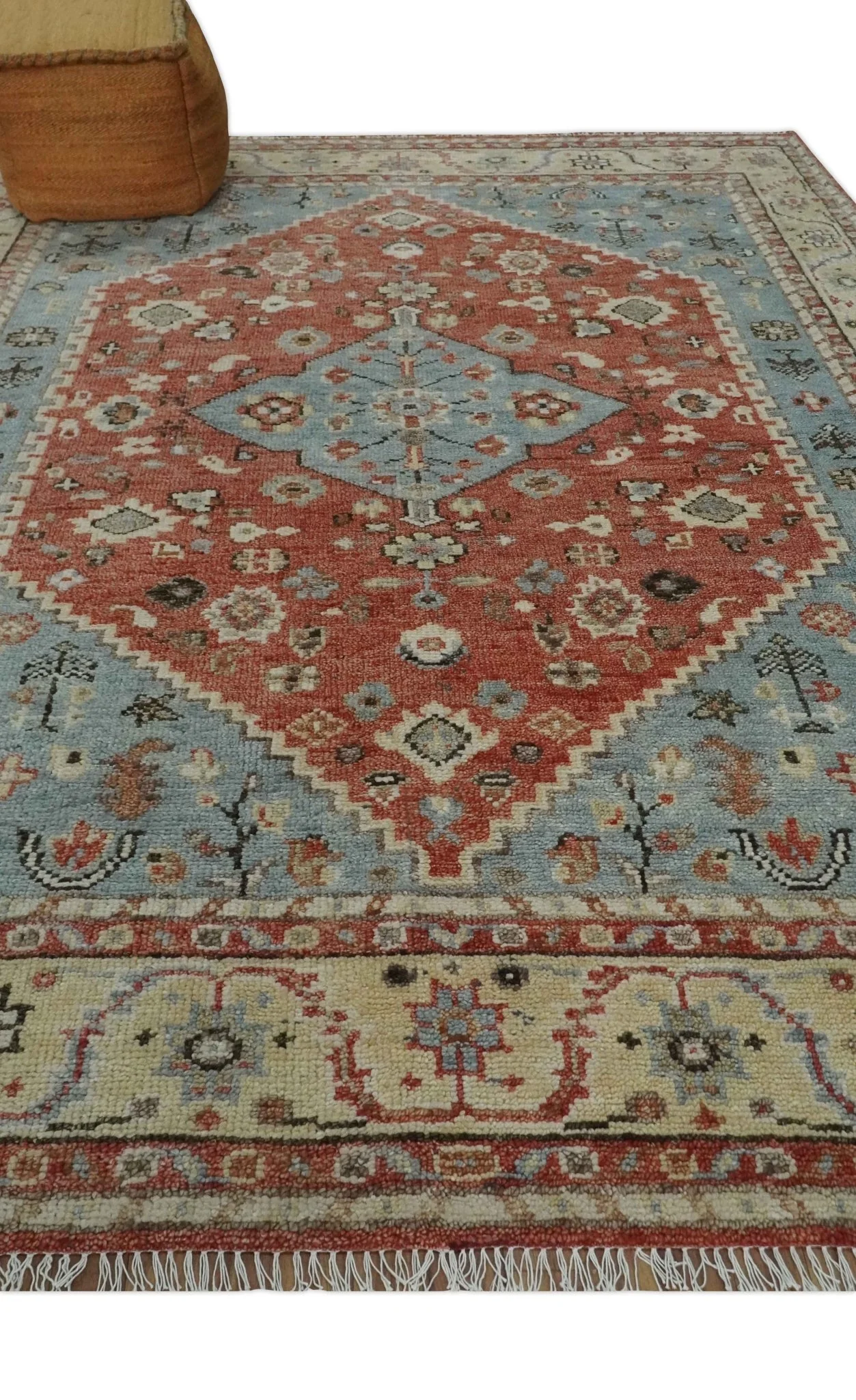 8x10 Antique look Traditional Floral Gray, Rust and Beige Hand knotted wool Area Rug - Image 3