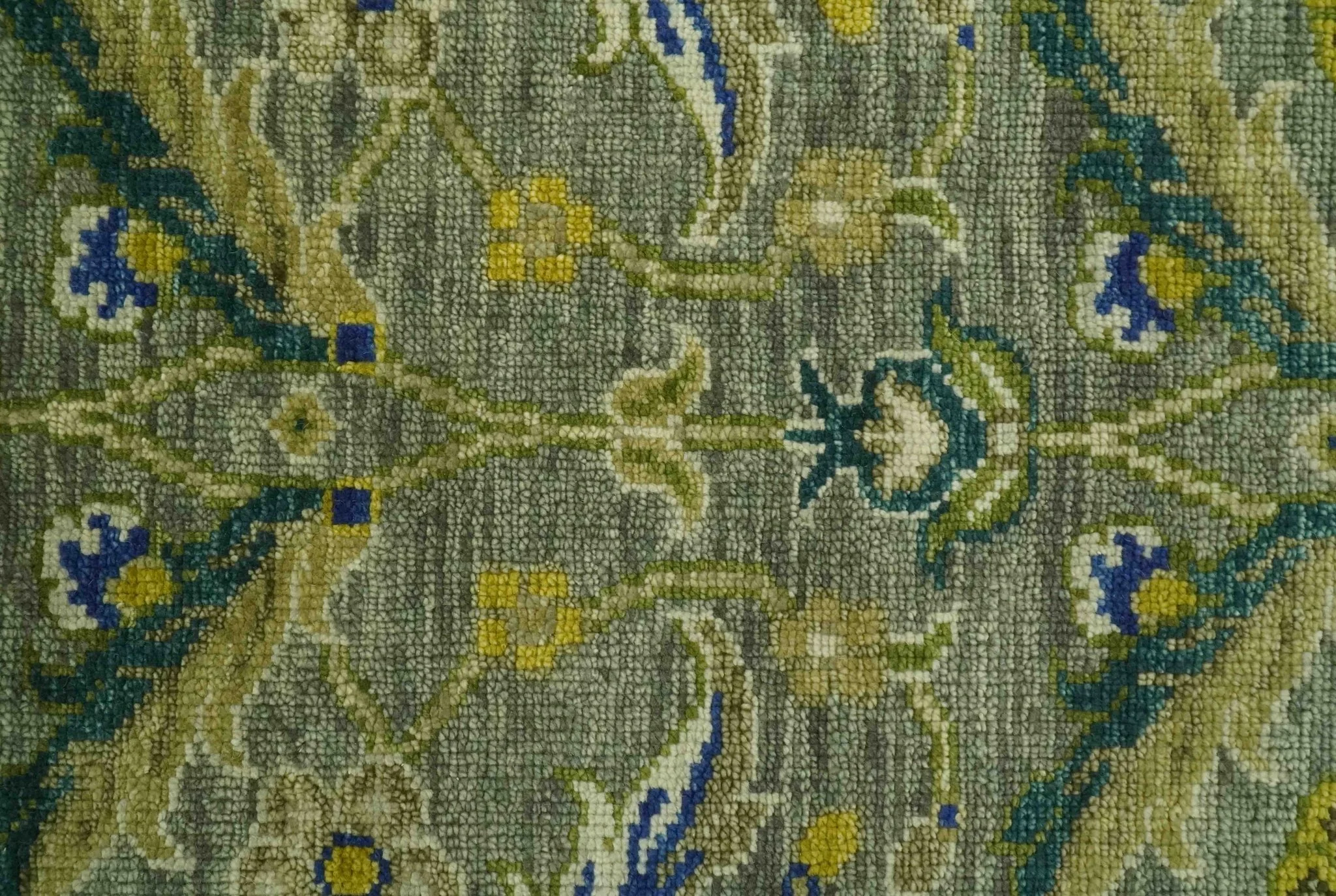 Custom Made Traditional Floral Green and Blue Hand Knotted wool area rug - Image 4