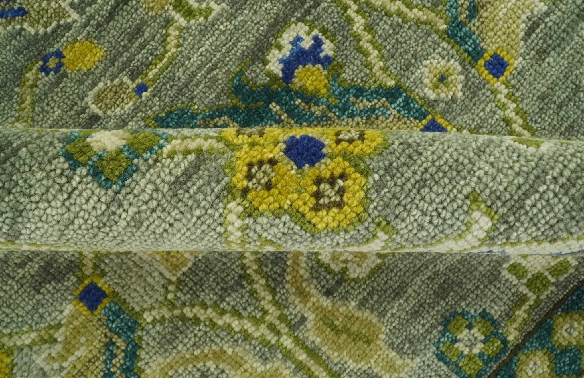 Custom Made Traditional Floral Green and Blue Hand Knotted wool area rug - Image 6