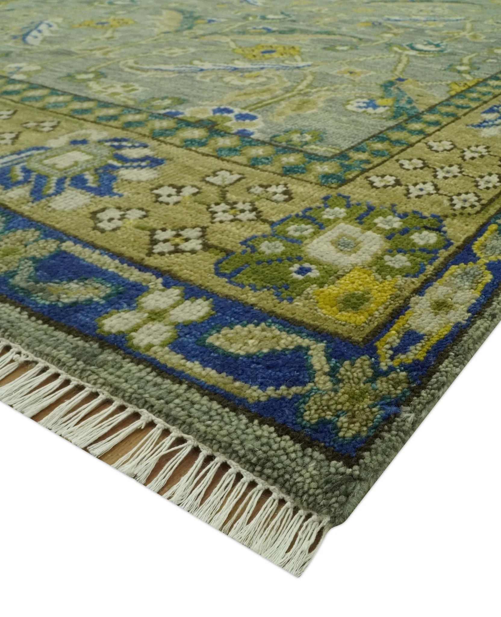 8x10 Traditional Floral Green and Blue Hand Knotted wool area rug - Image 5