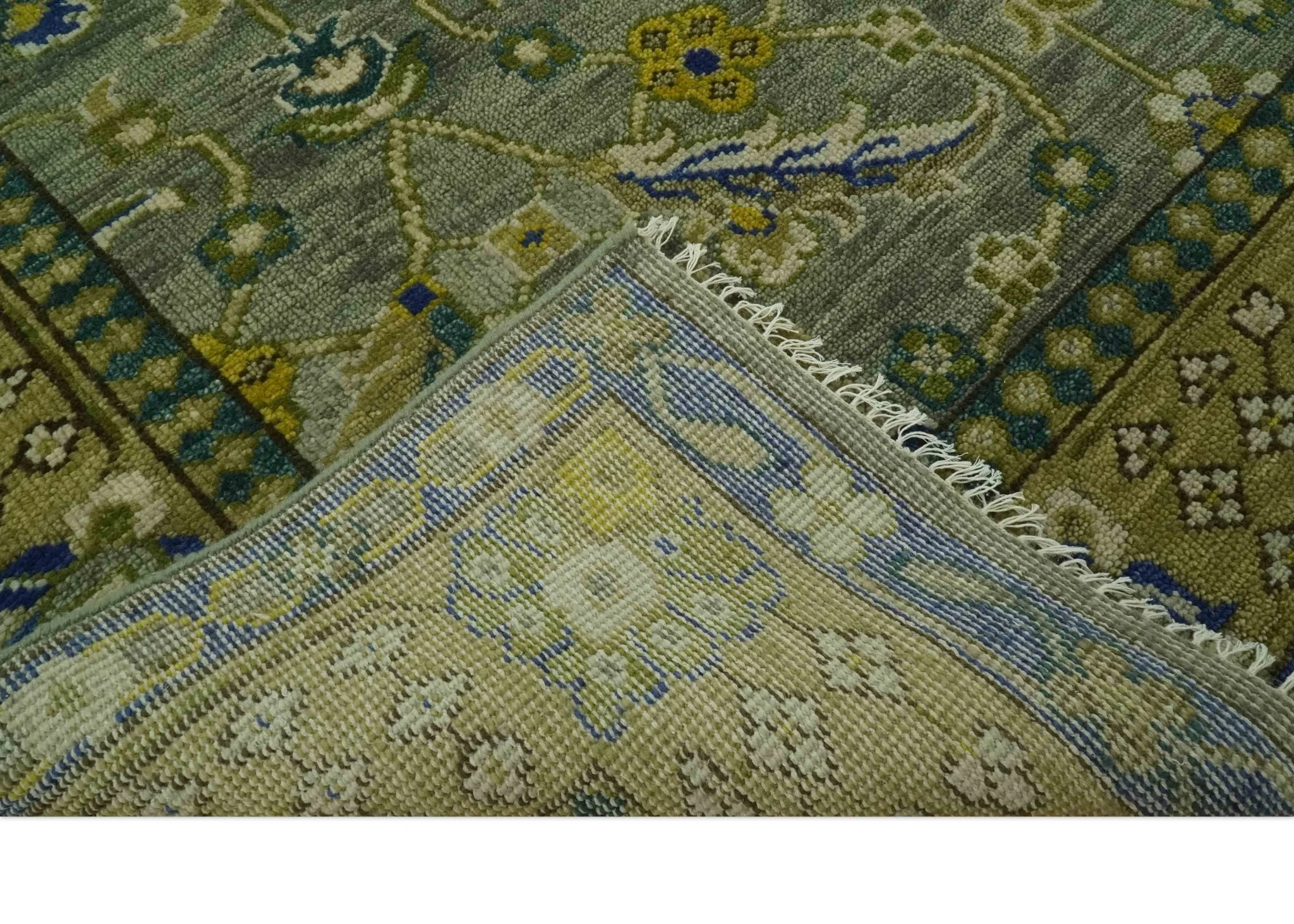 8x10 Traditional Floral Green and Blue Hand Knotted wool area rug - Image 7