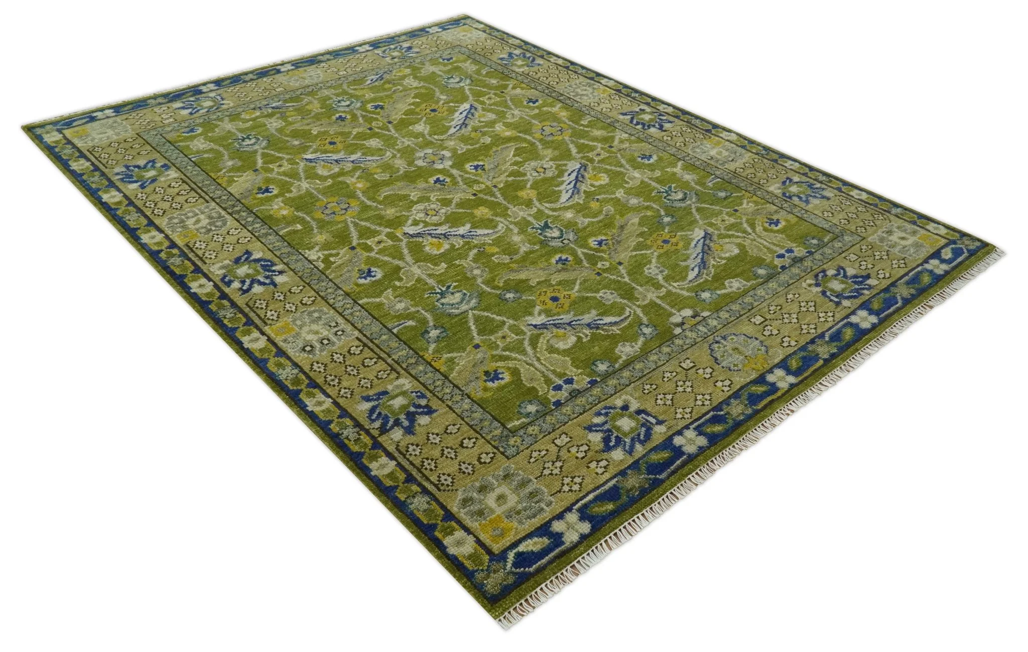 Traditional Floral Green and Blue Hand Knotted Multi size wool area rug - Image 10