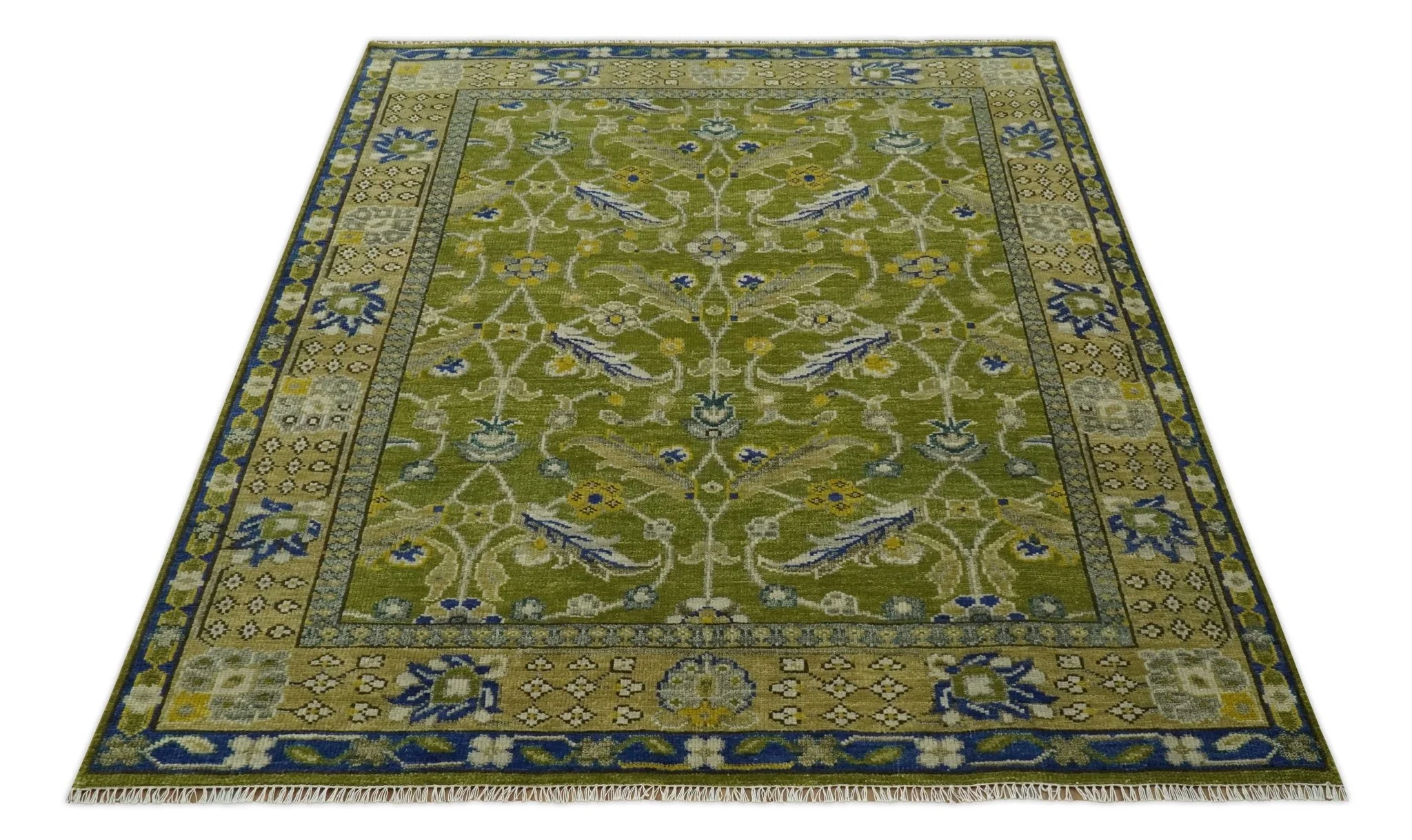 Traditional Floral Green and Blue Hand Knotted Multi size wool area rug - Image 11