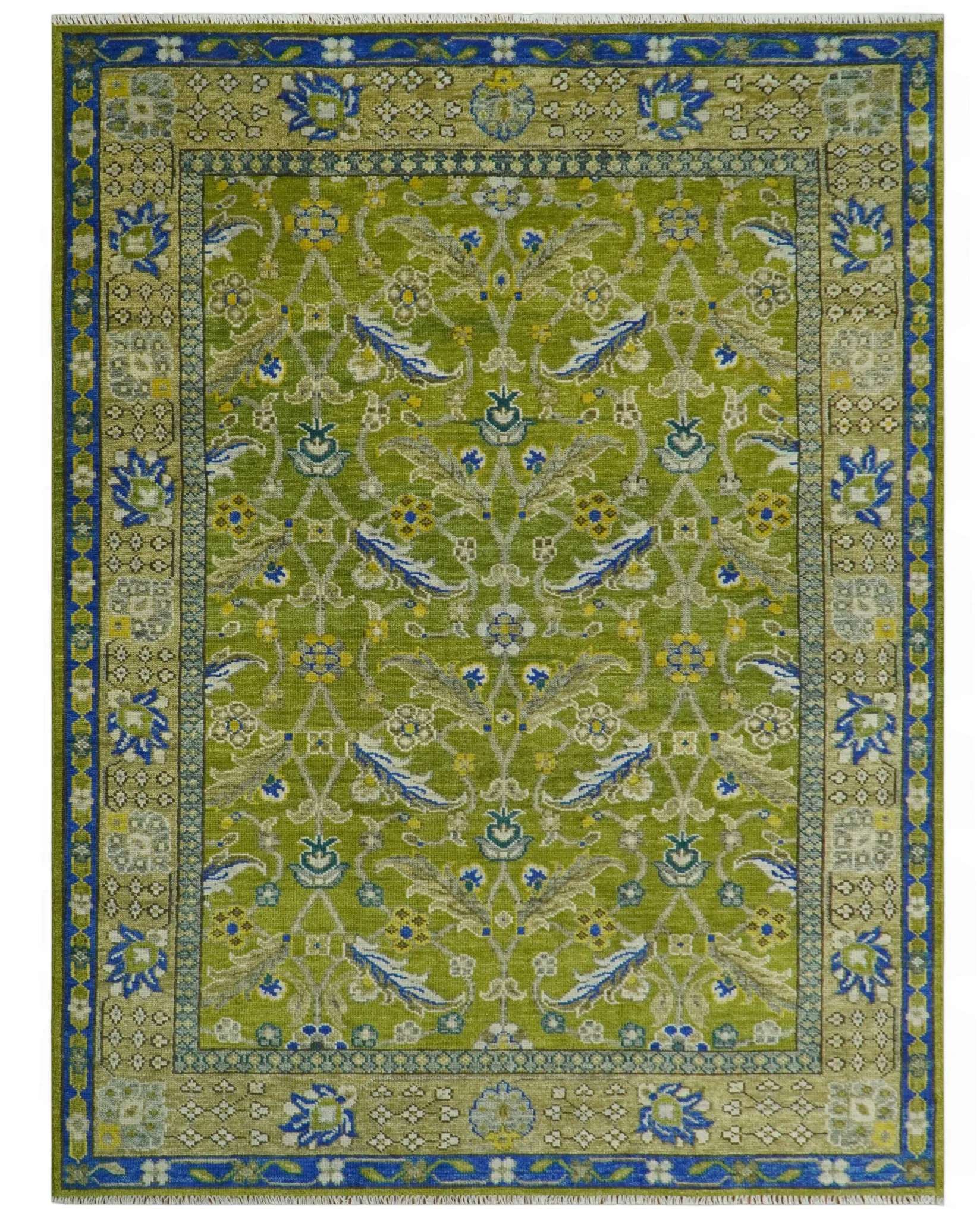 Traditional Floral Green and Blue Hand Knotted Multi size wool area rug - Image 12