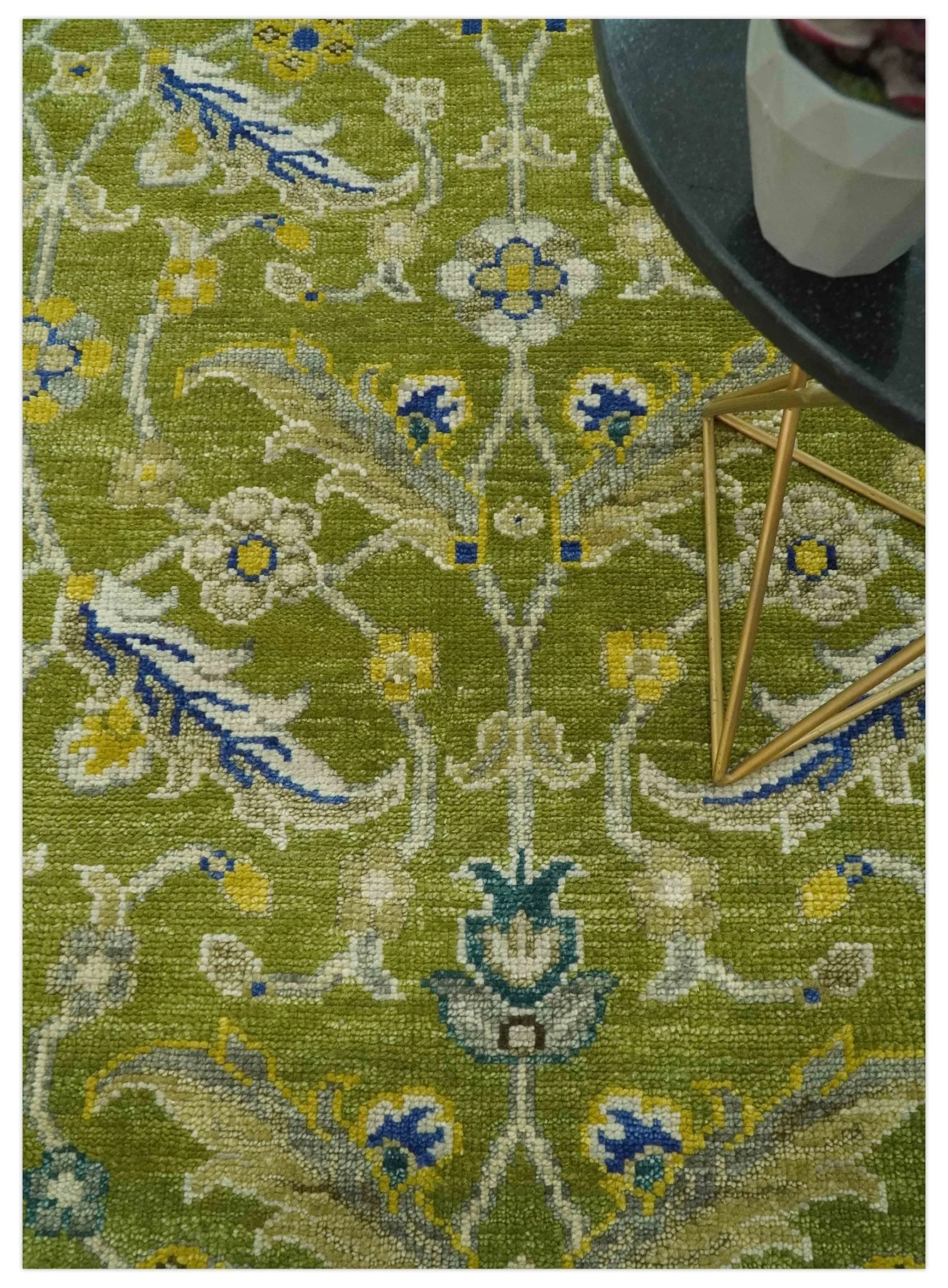 Traditional Floral Green and Blue Hand Knotted Multi size wool area rug - Image 3