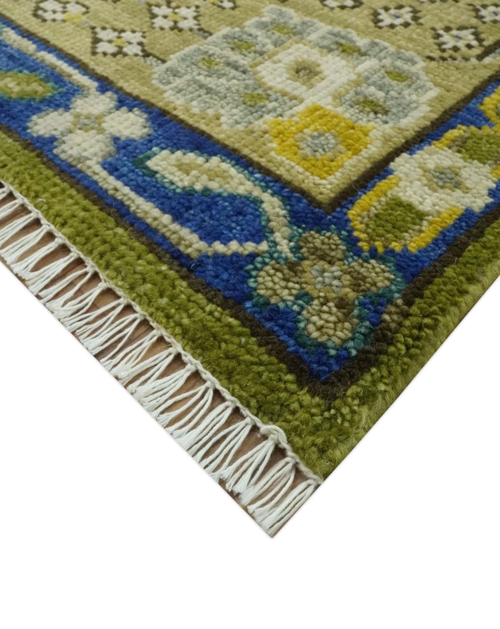 Traditional Floral Green and Blue Hand Knotted Multi size wool area rug - Image 6