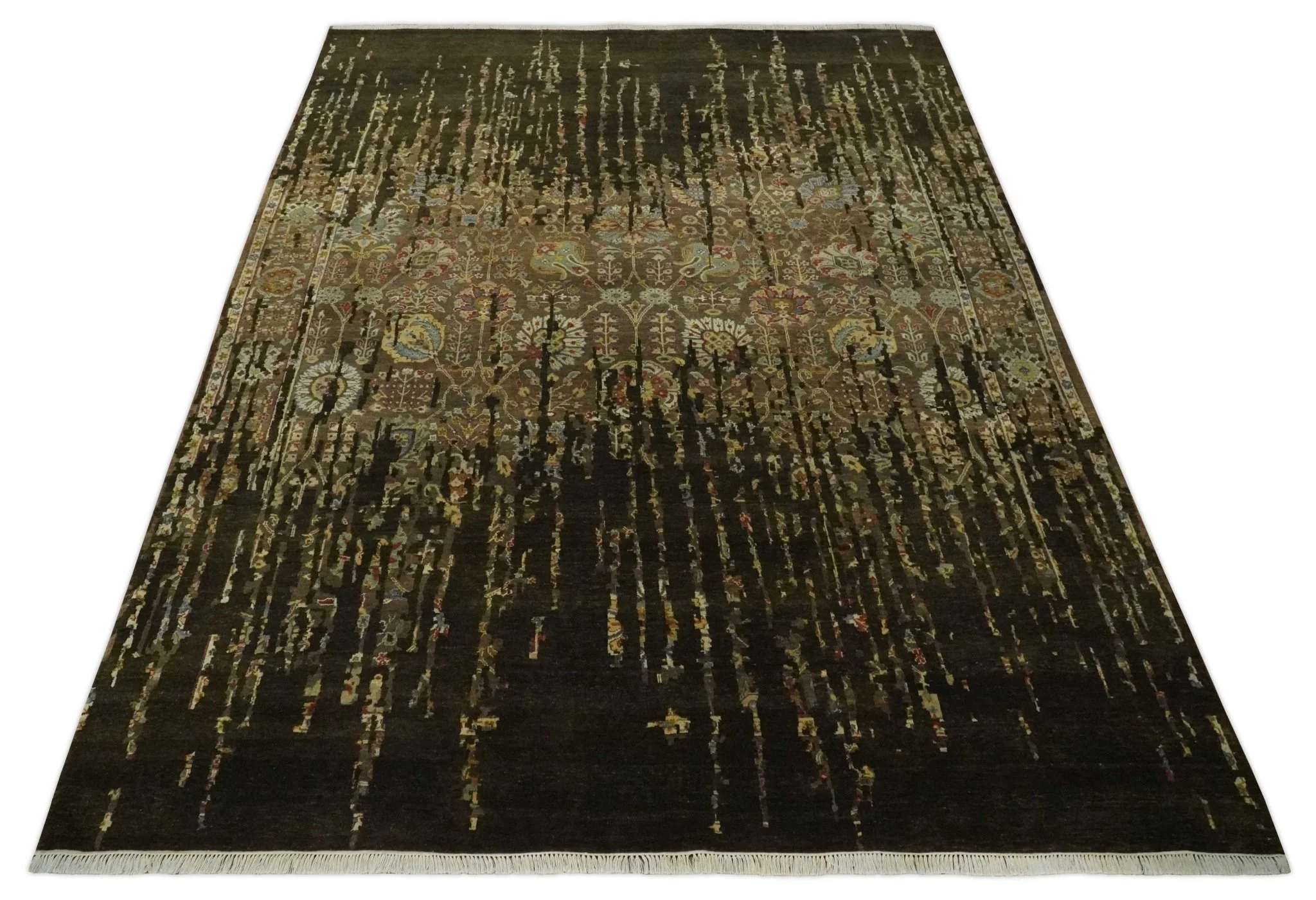 Premium Fine Transitional Brown and Olive Antique hand knotted wool Area Rug - Image 10