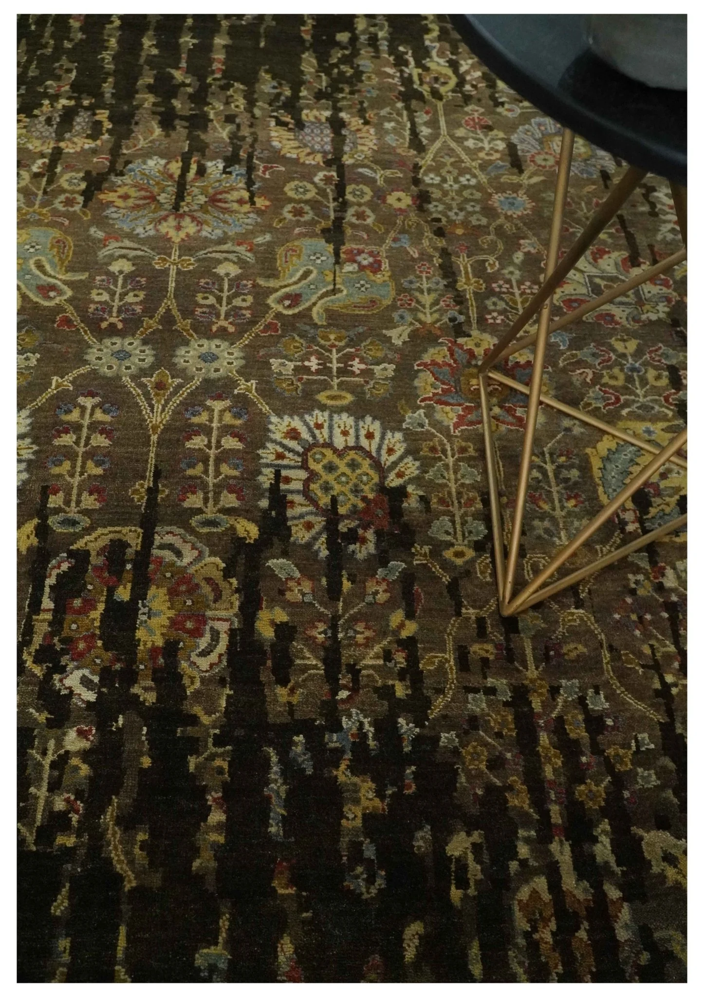 Premium Fine Transitional Brown and Olive Antique hand knotted wool Area Rug - Image 2