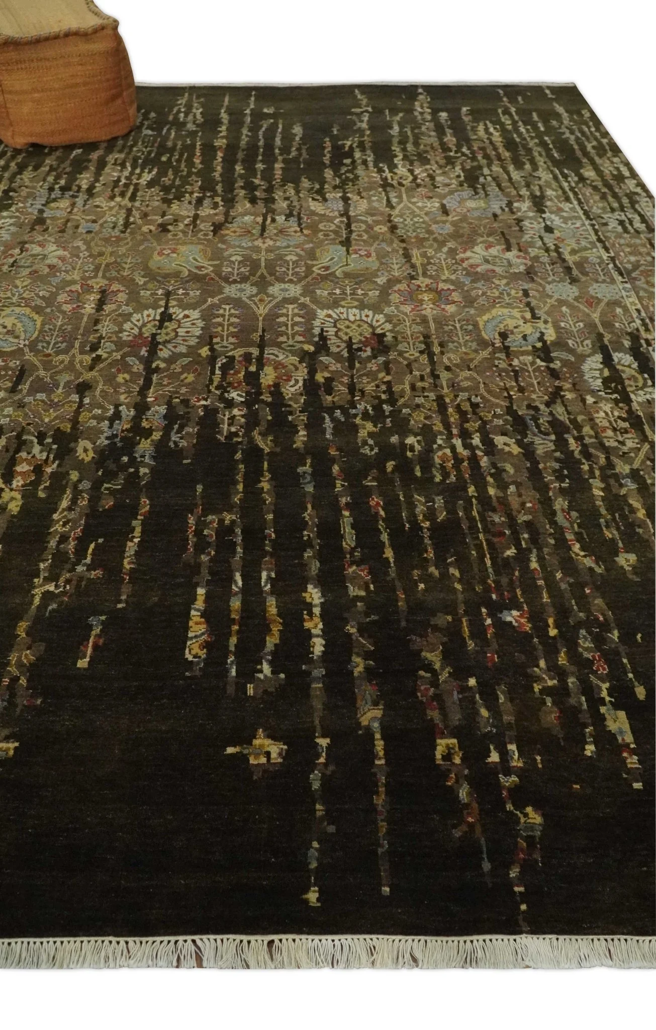 Premium Fine Transitional Brown and Olive Antique hand knotted wool Area Rug - Image 3