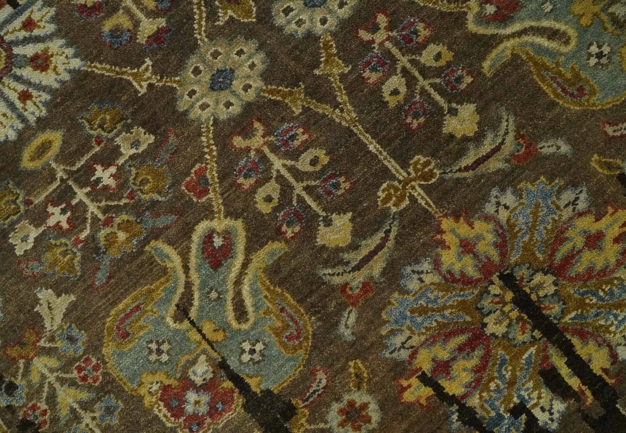 Premium Fine Transitional Brown and Olive Antique hand knotted wool Area Rug - Image 4