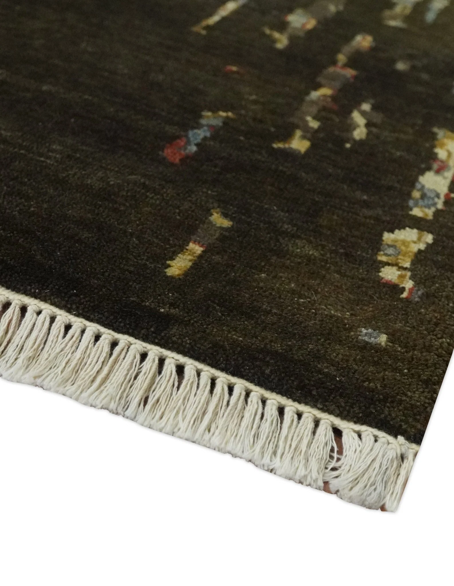 Premium Fine Transitional Brown and Olive Antique hand knotted wool Area Rug - Image 5