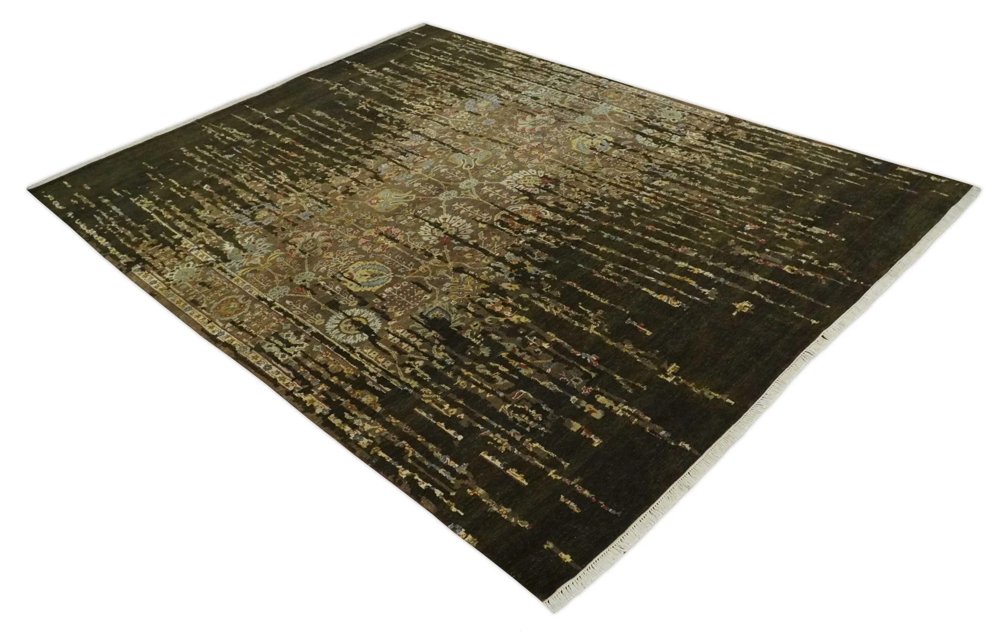 Premium Fine Transitional Brown and Olive Antique hand knotted wool Area Rug - Image 9
