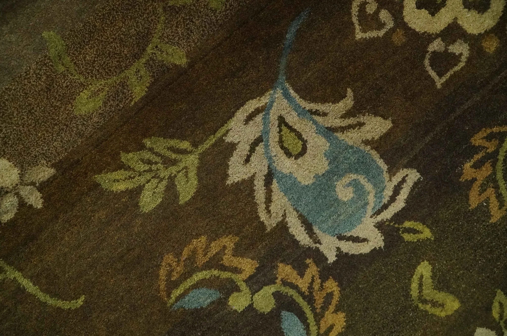 Traditional Floral Green, Beige, Brown and Teal Fine Hand knotted wool Area Rug - Image 4
