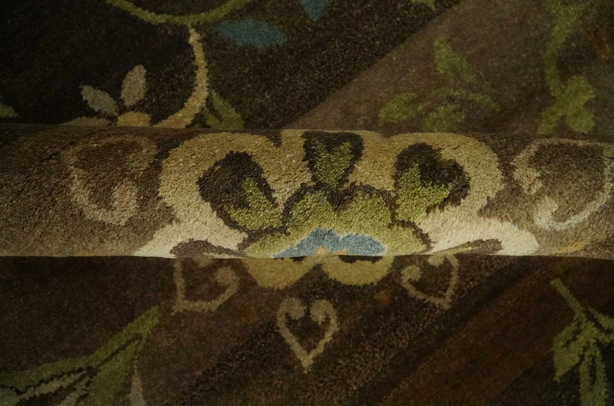 Traditional Floral Green, Beige, Brown and Teal Fine Hand knotted wool Area Rug - Image 7
