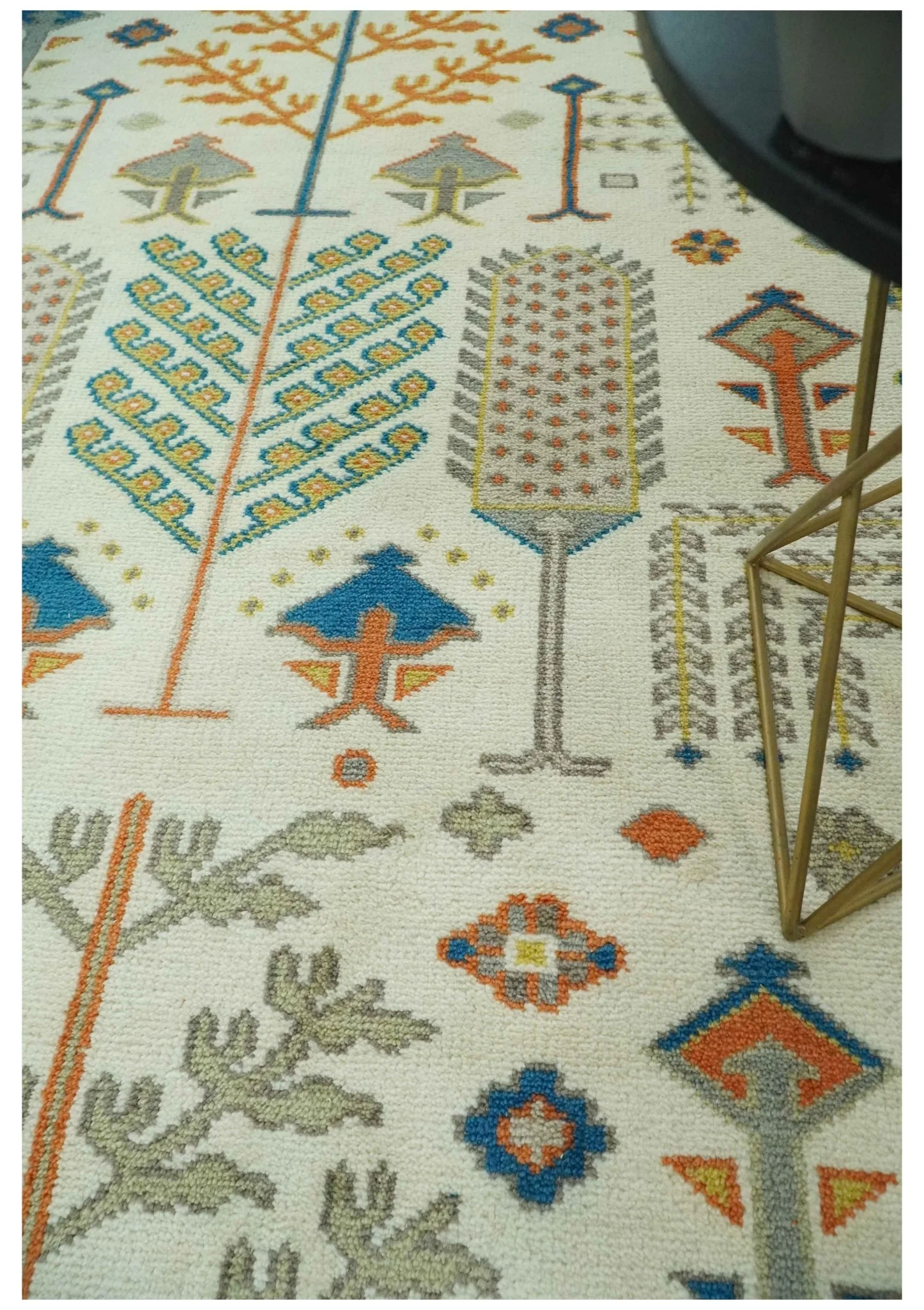 Tree of life Traditional Floral Ivory, Blue and Rust Hand Knotted Multi Size Wool Area Rug - Image 3