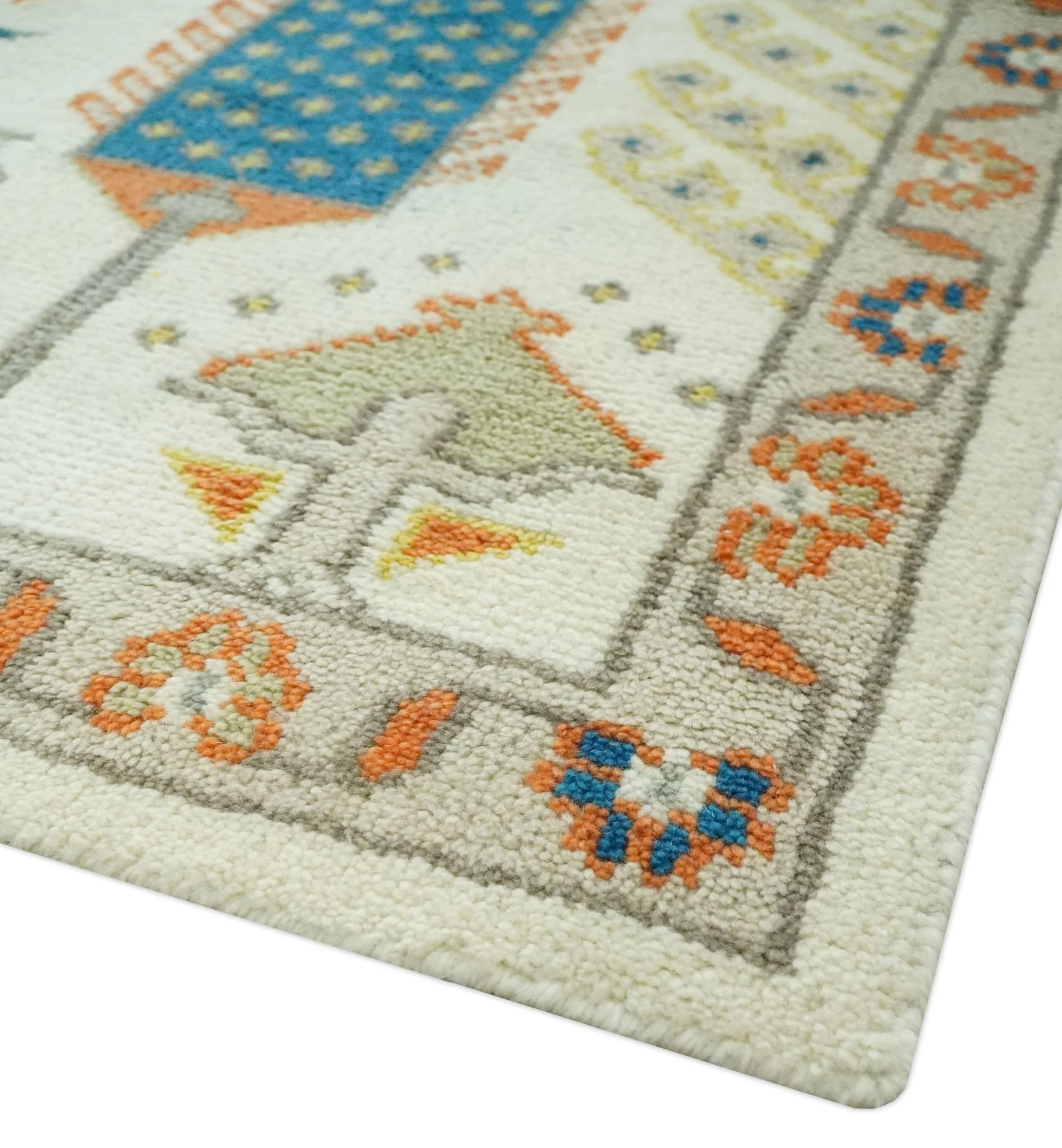 Tree of life Traditional Floral Ivory, Blue and Rust Hand Knotted Multi Size Wool Area Rug - Image 6