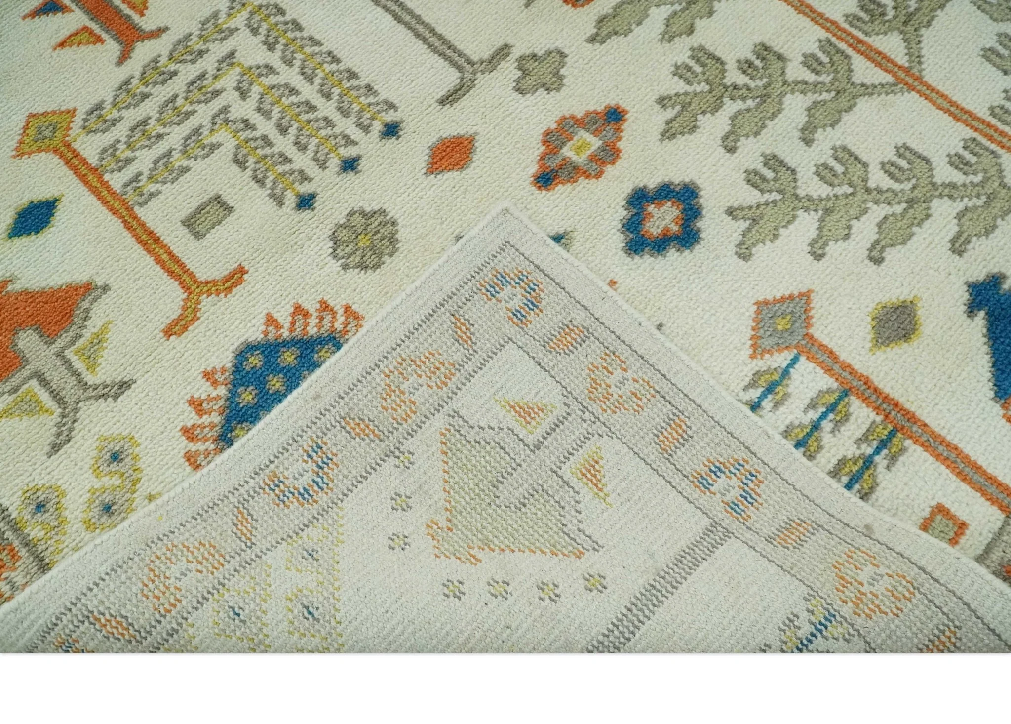 Tree of life Traditional Floral Ivory, Blue and Rust Hand Knotted Multi Size Wool Area Rug - Image 7